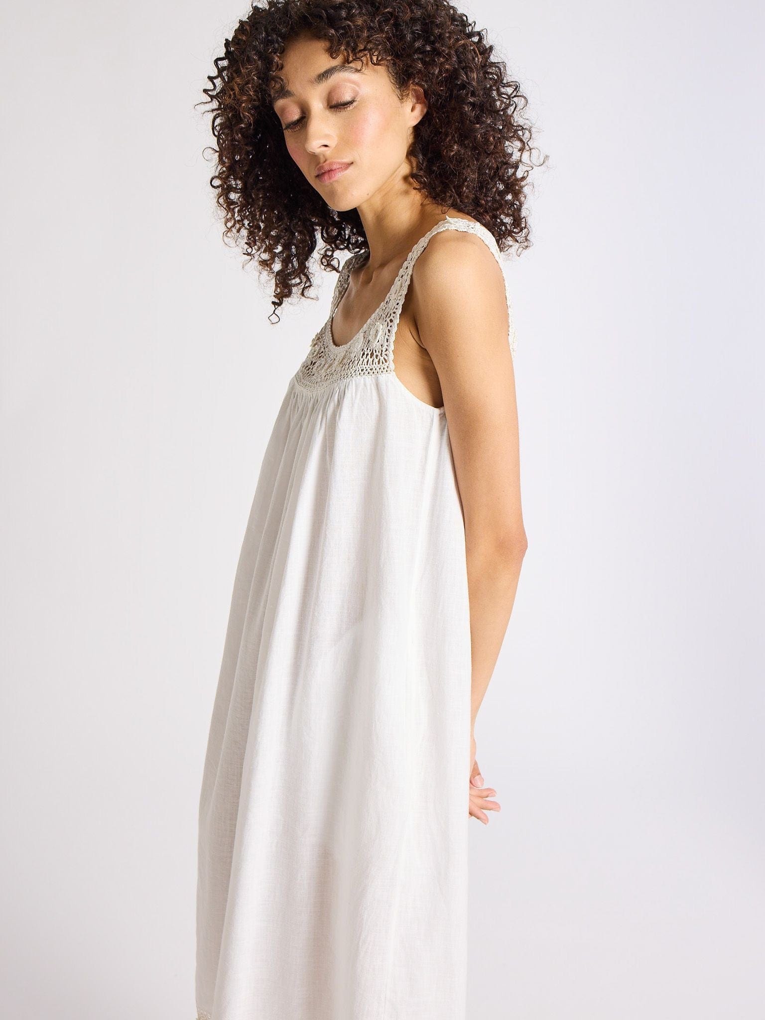 Adelia Dress in White Linen