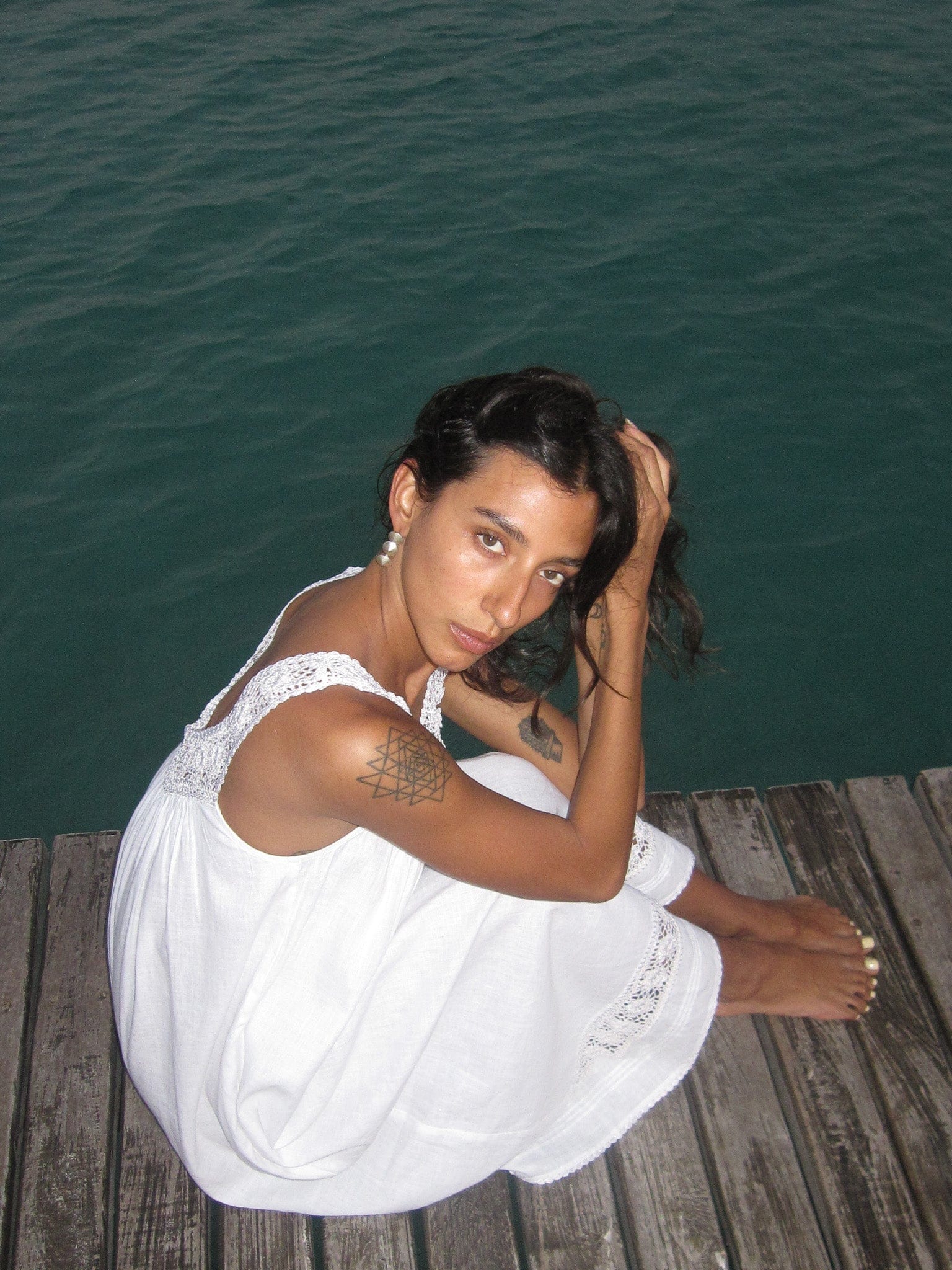 Adelia Dress in White Linen