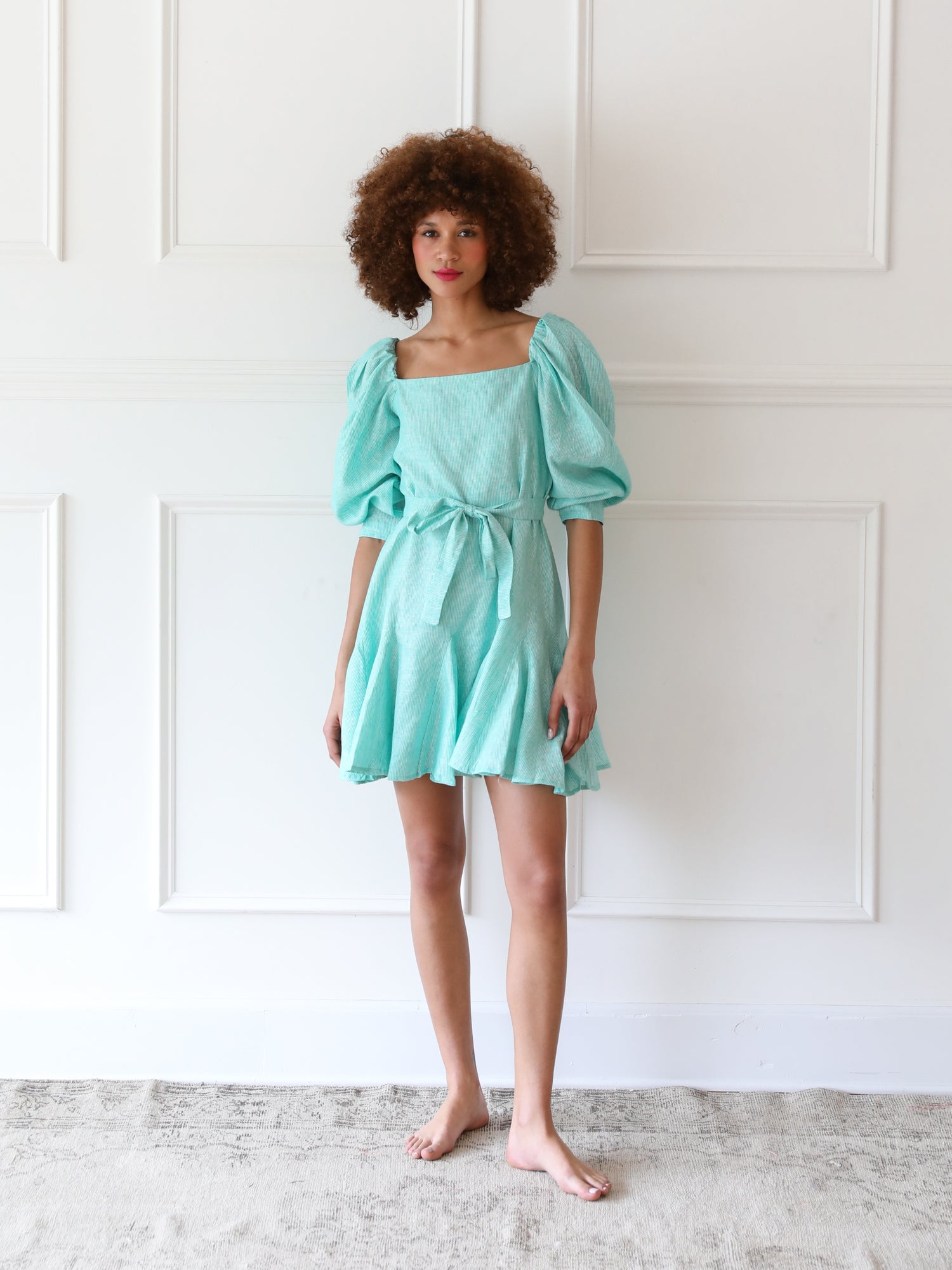 Anais Dress in Green Stripe