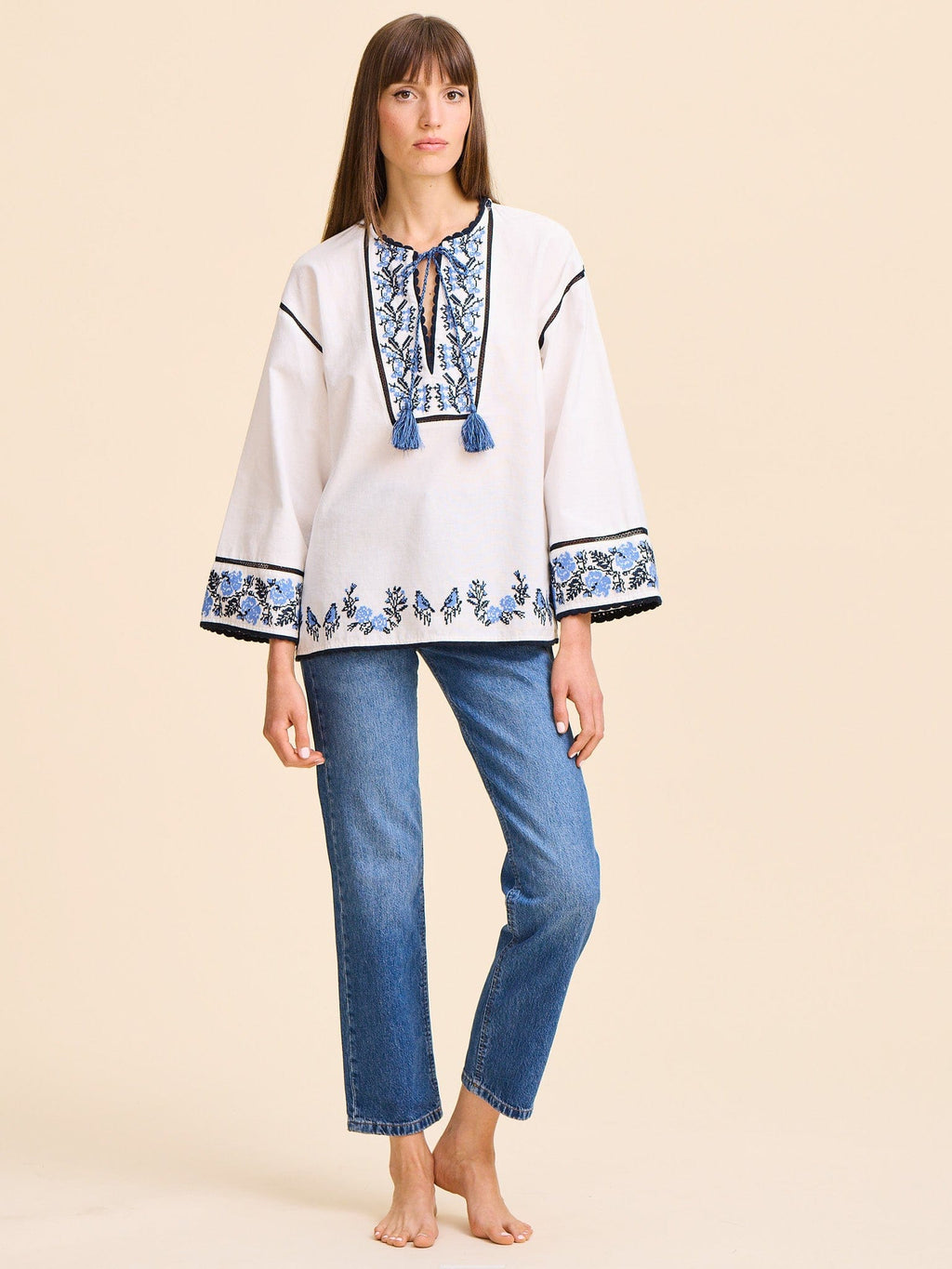 Angelica Top in Santorini Embroidery
