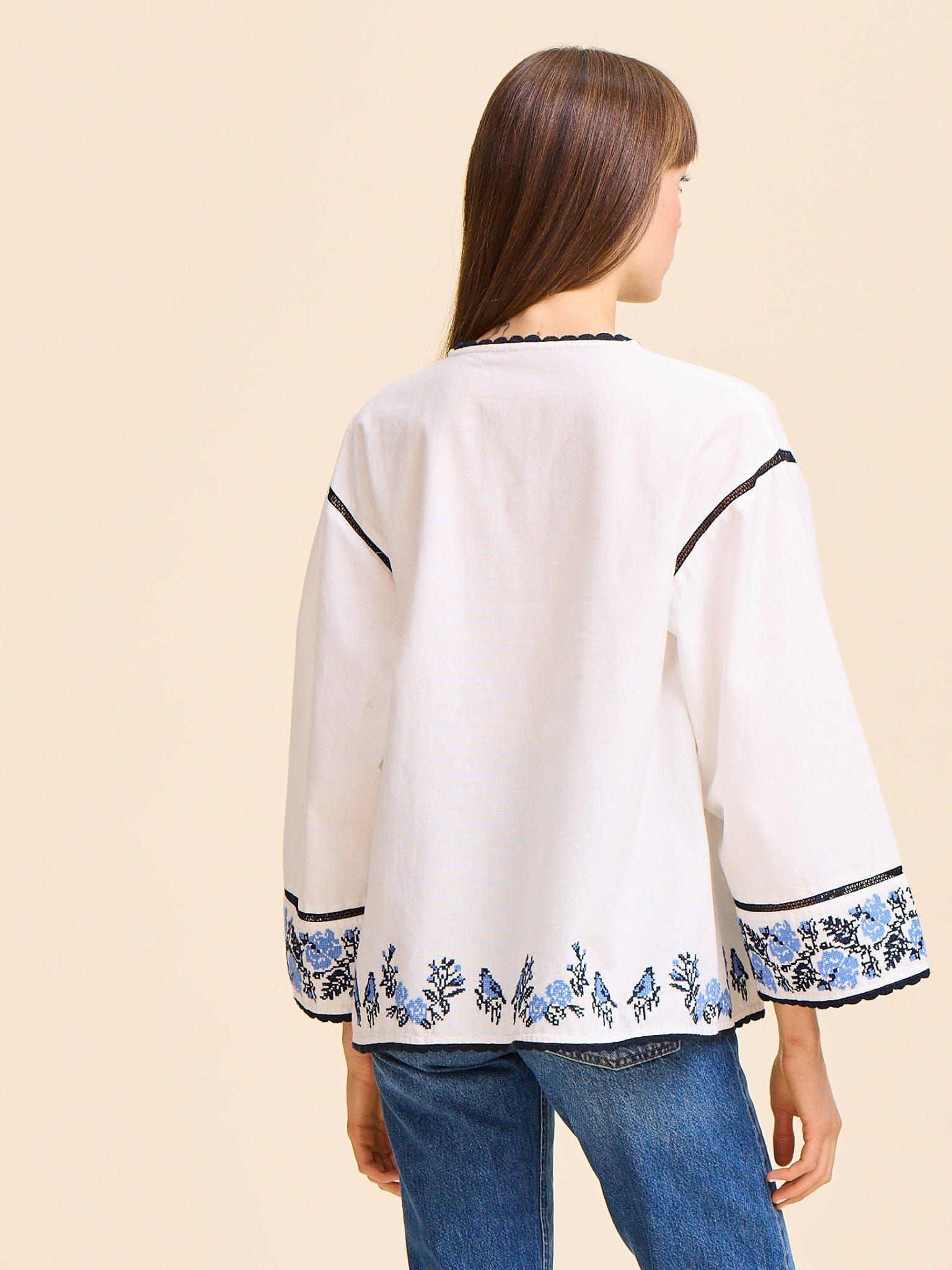 Angelica Top in Santorini Embroidery