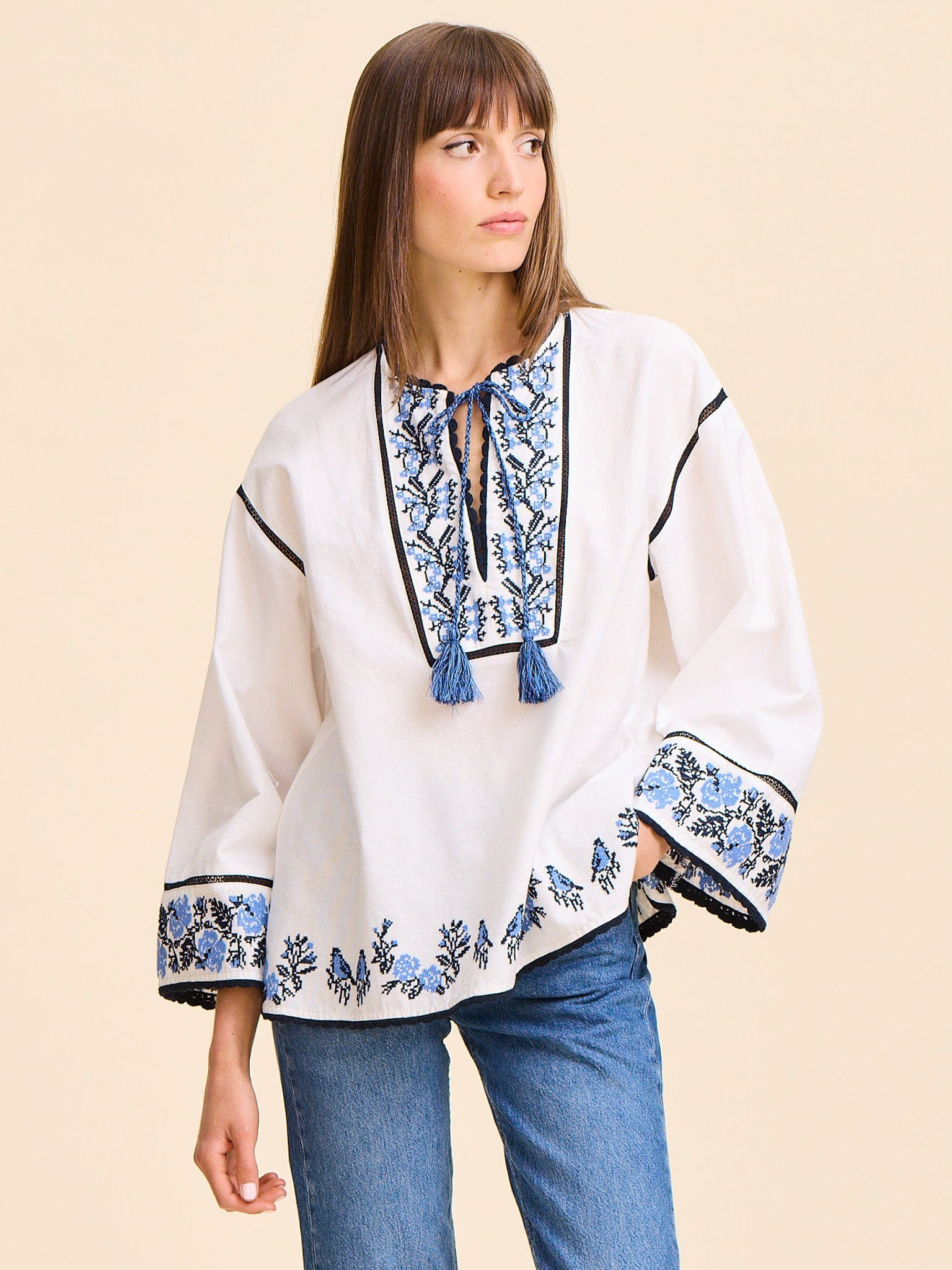 Angelica Top in Santorini Embroidery