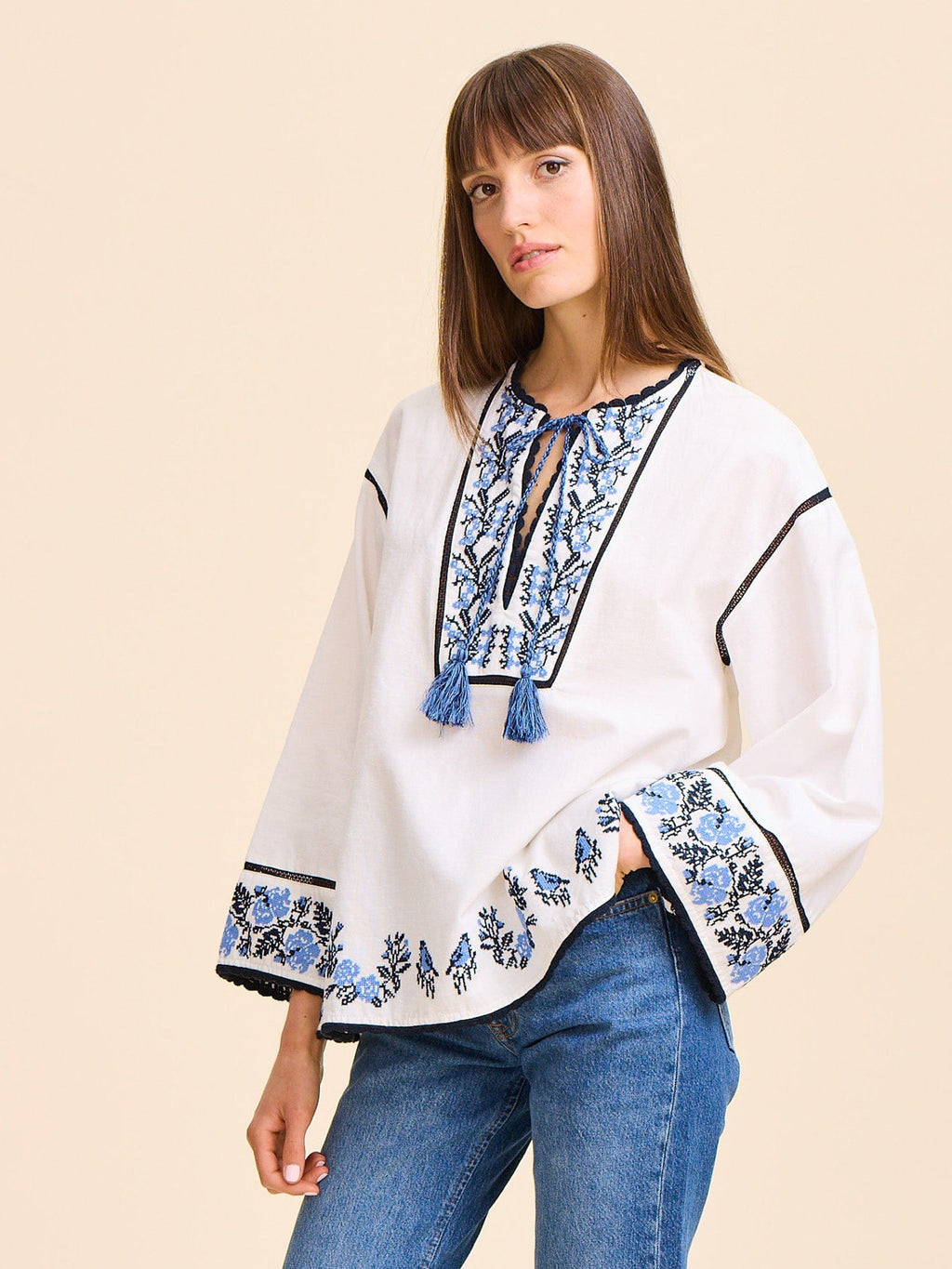 Angelica Top in Santorini Embroidery