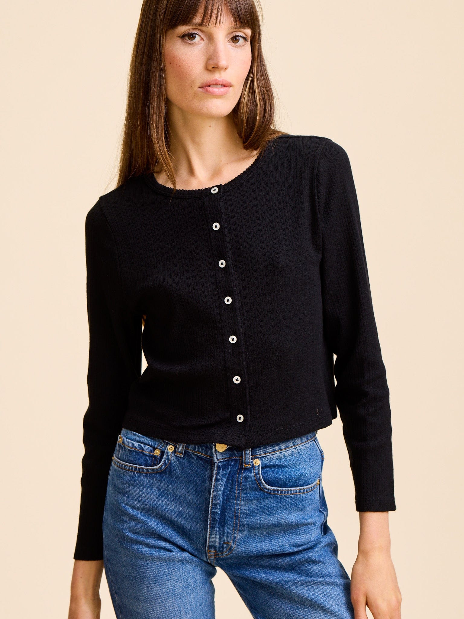 Bibi Pointelle Cardigan in Black