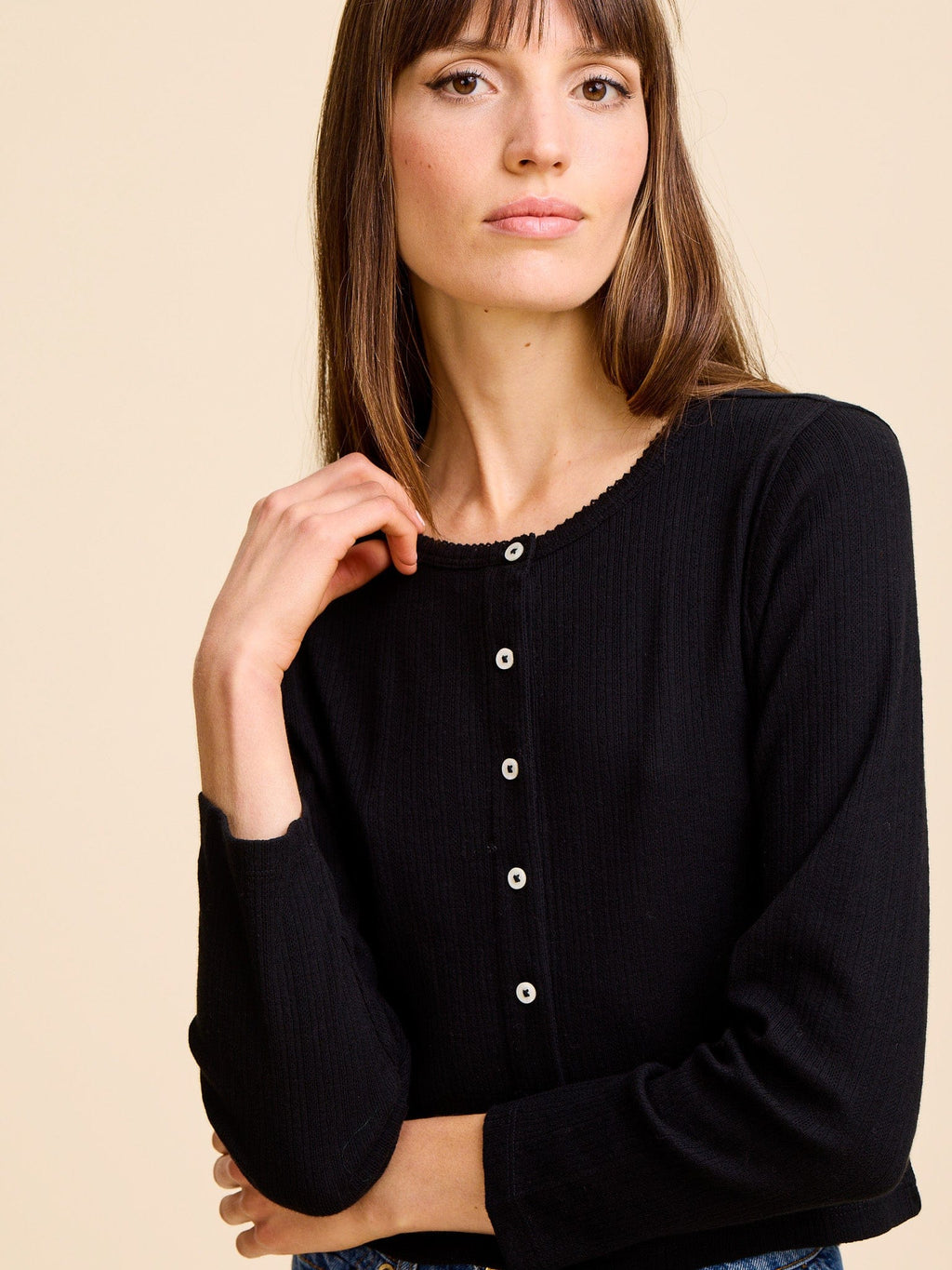 Bibi Pointelle Cardigan in Black