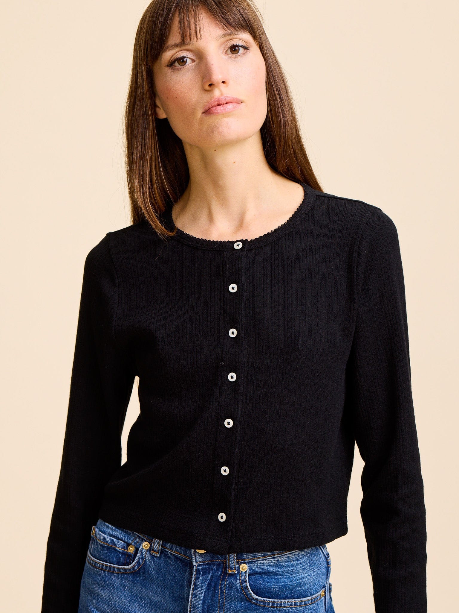 Bibi Pointelle Cardigan in Black