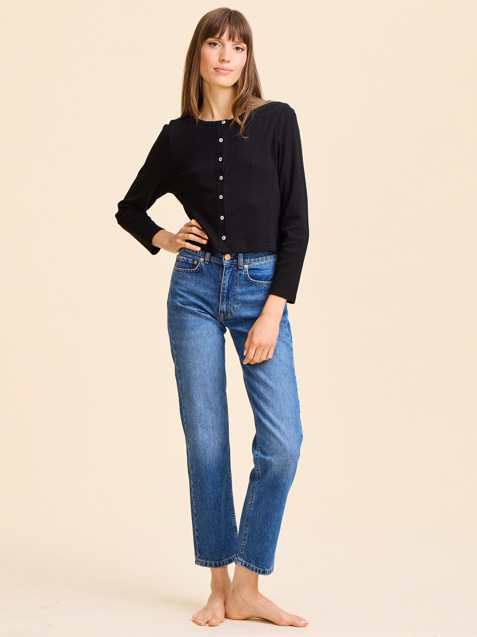 Bibi Pointelle Cardigan in Black