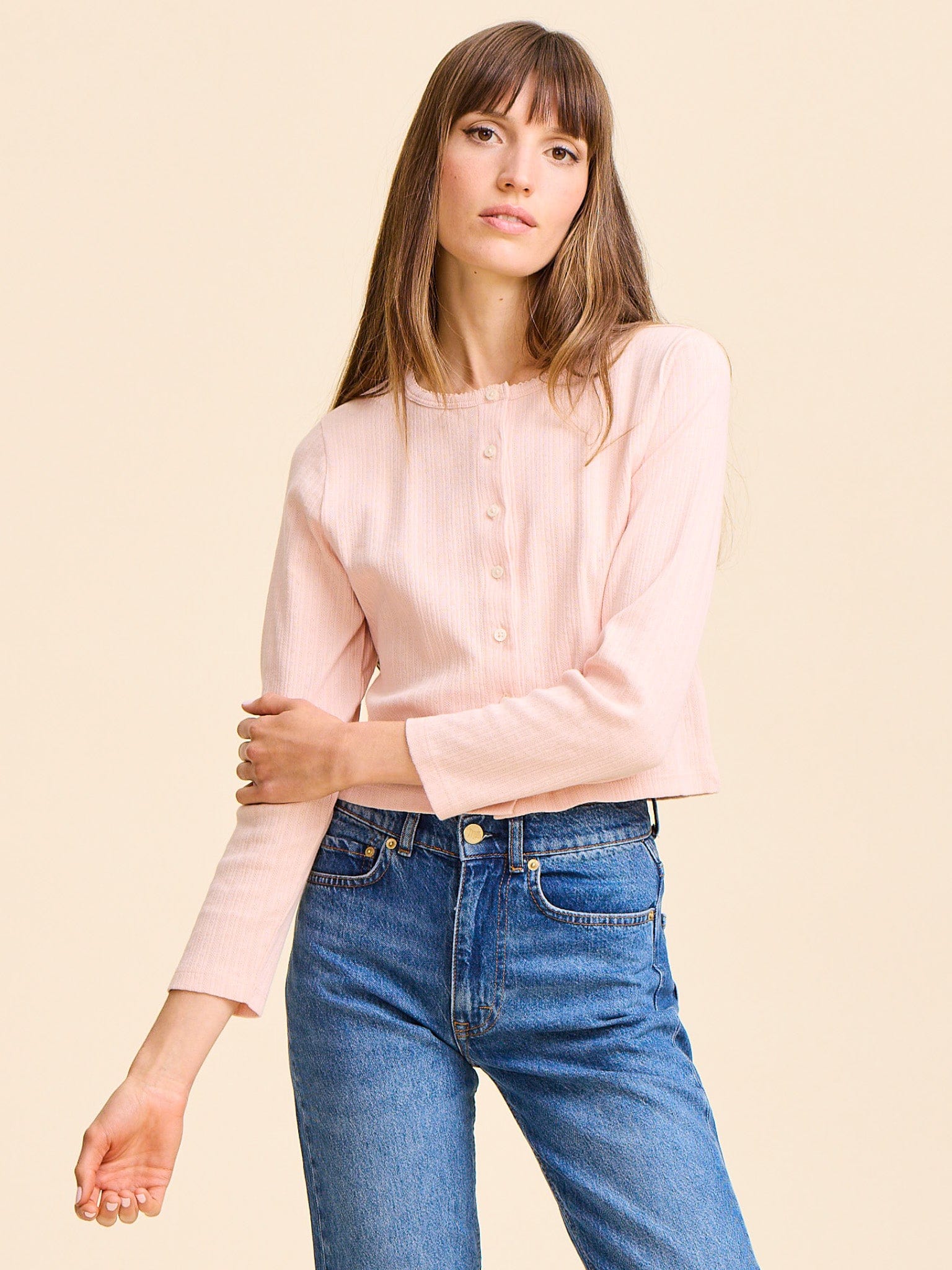 Bibi Pointelle Cardigan in Spanish Villa