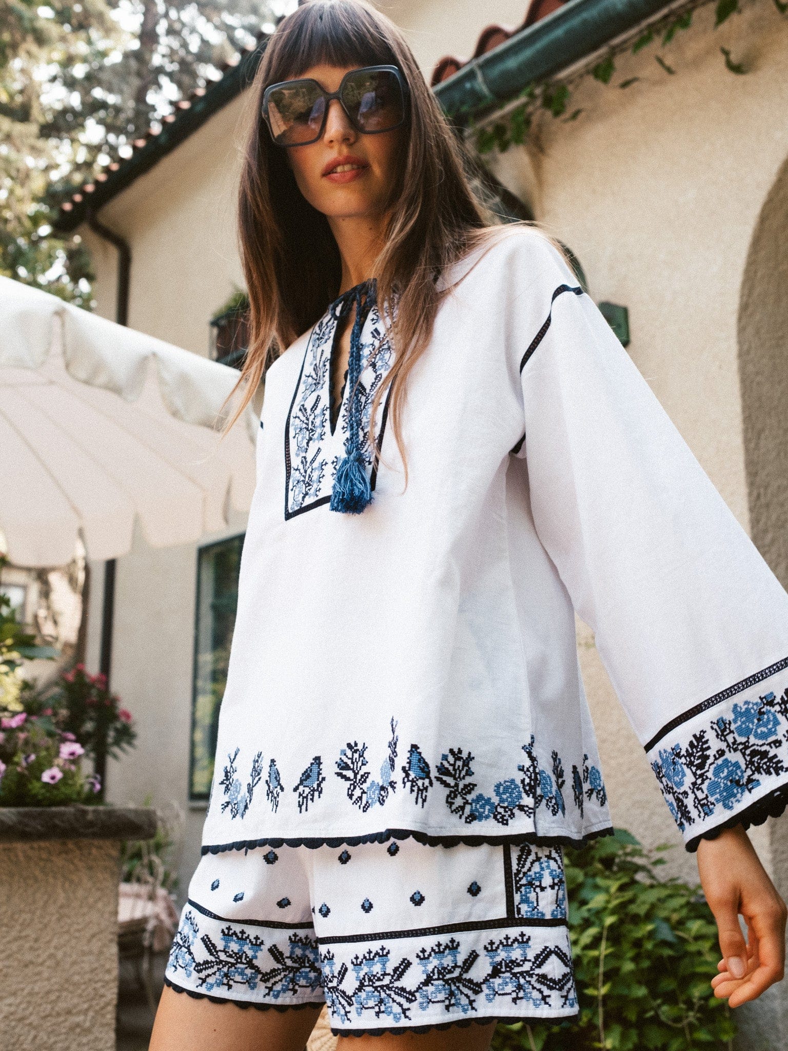 Angelica Top in Santorini Embroidery
