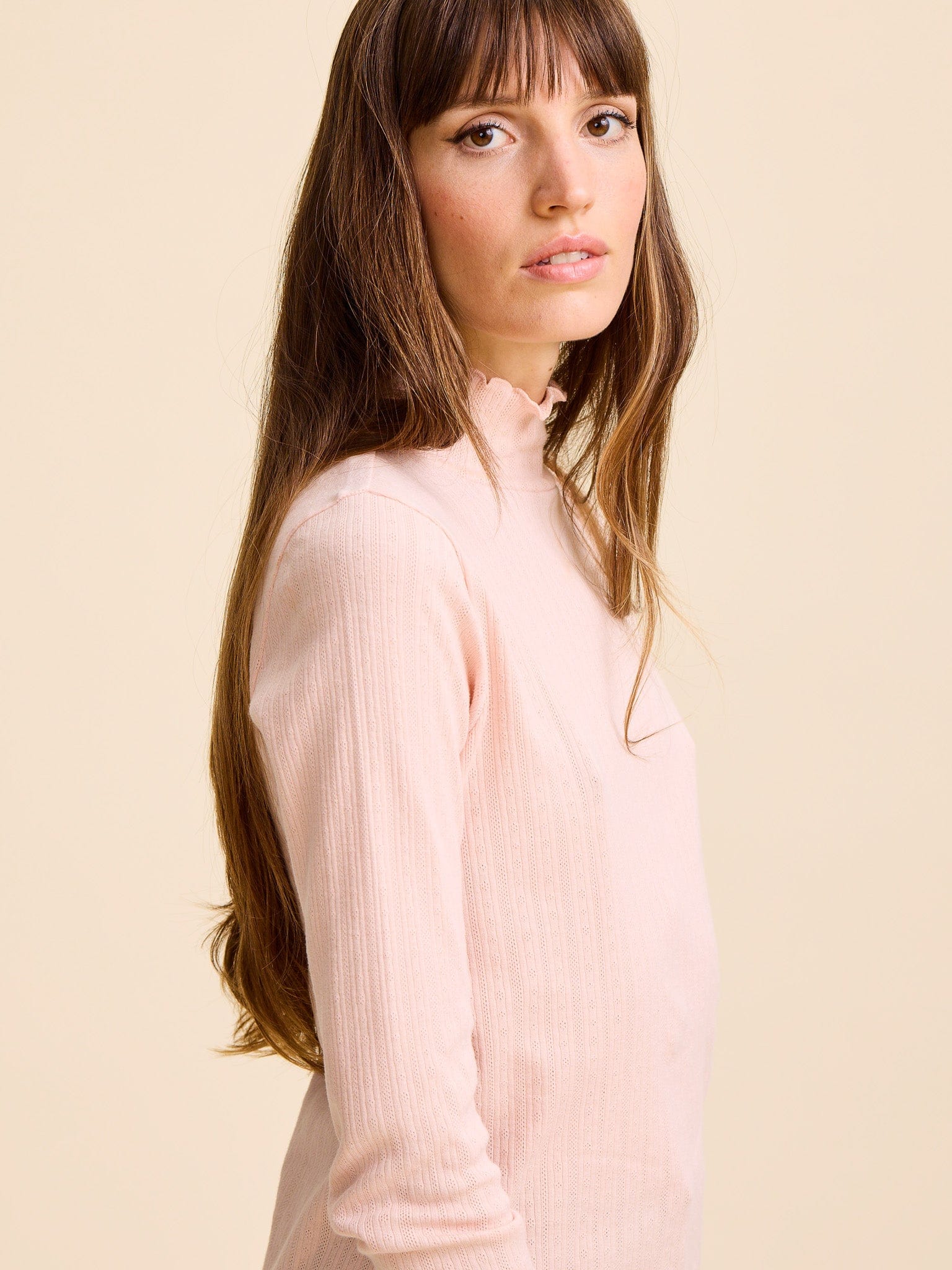 Carmela Pointelle Turtleneck in Spanish Villa