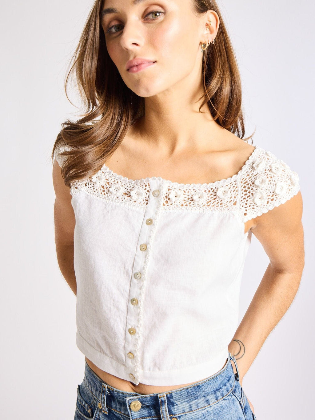 Catherine Top in White Linen