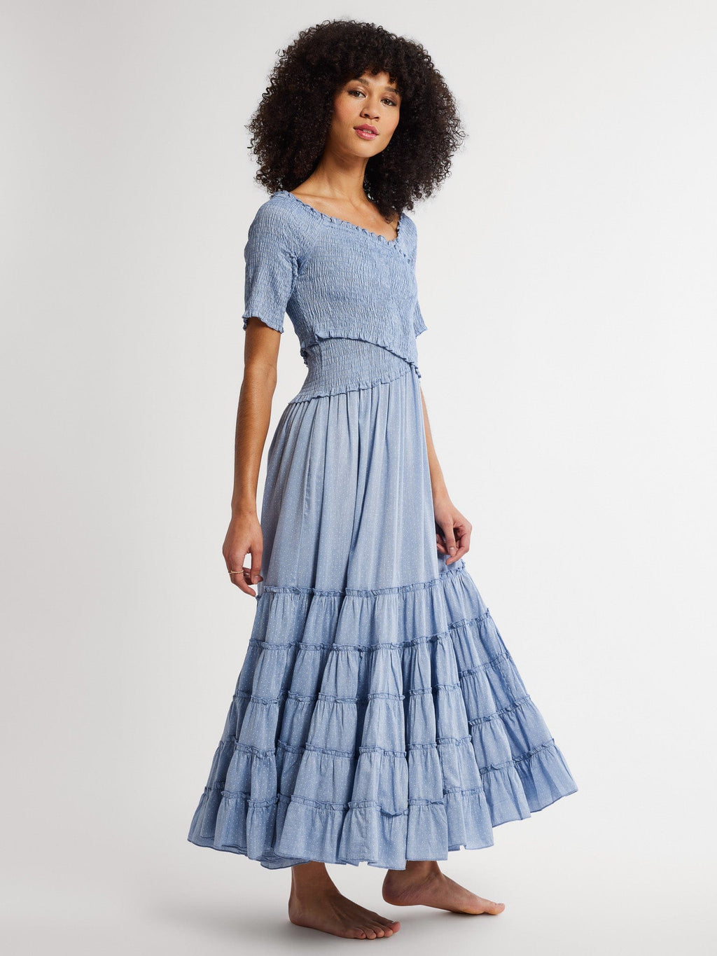 Celia Dress in Chambray Polka Dot