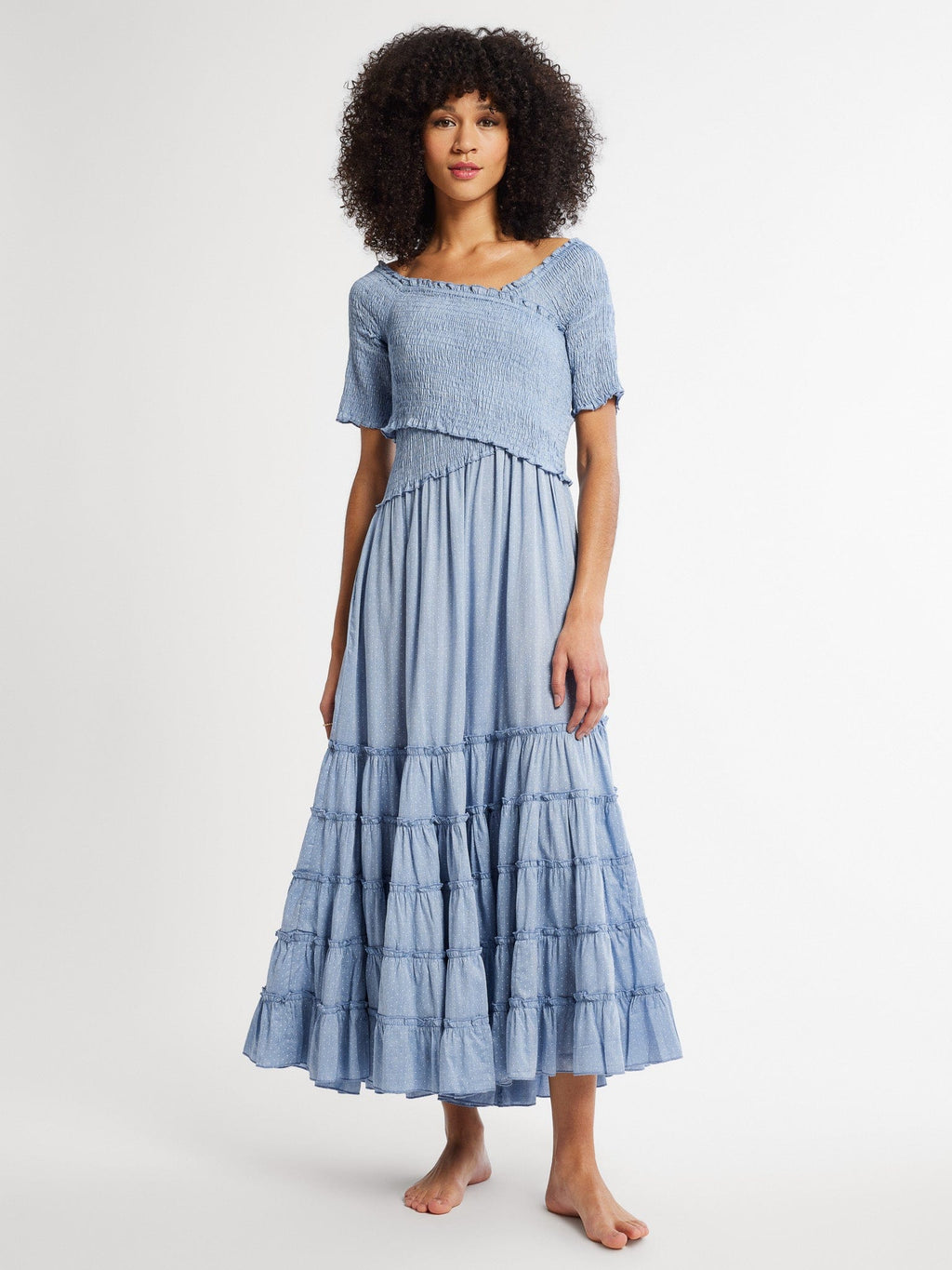 Celia Dress in Chambray Polka Dot