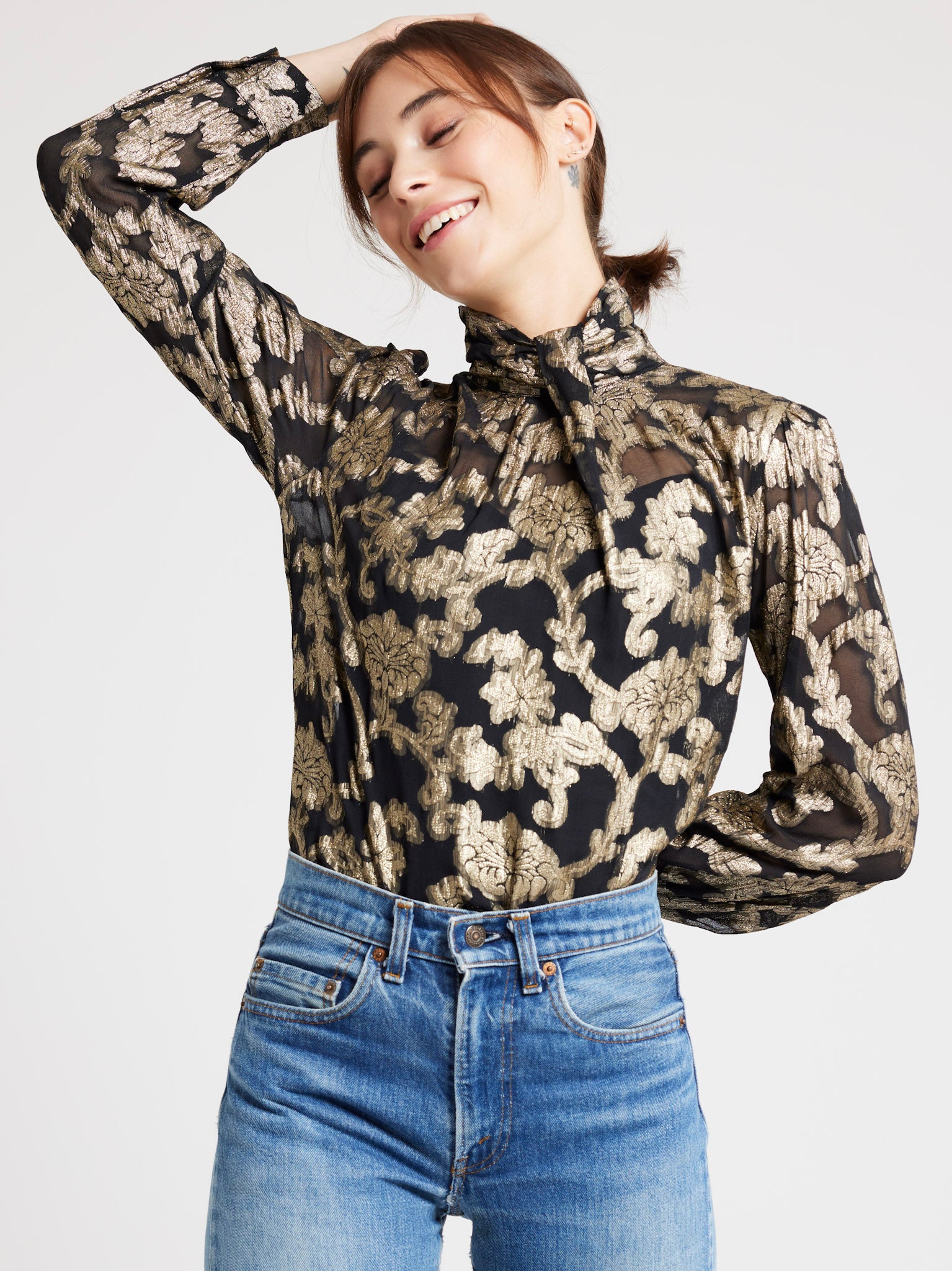 Charlotte Top in Metallic Jacquard