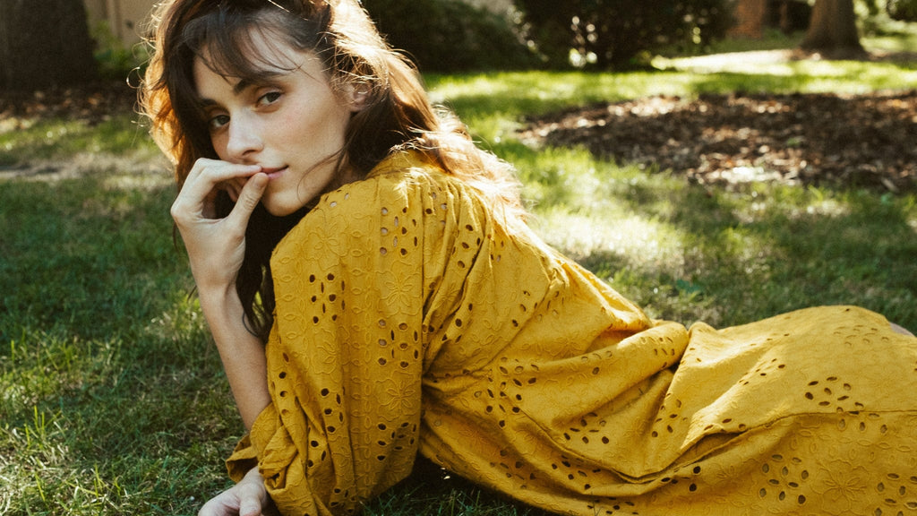 Daisy Dress in Marigold Eyelet