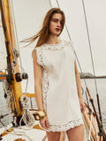 Dott Dress in White Embroidered Linen