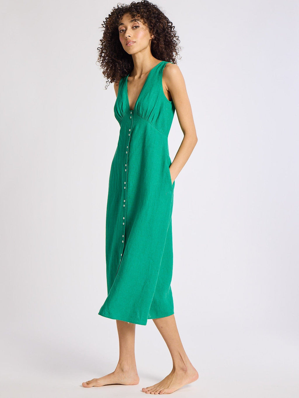 Effie Dress in Jade Linen