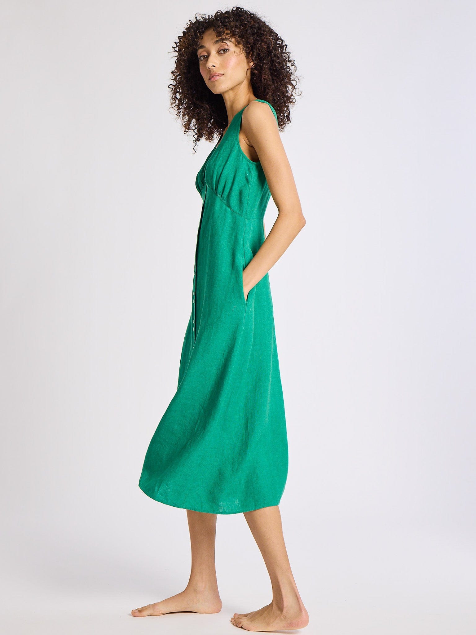 Effie Dress in Jade Linen
