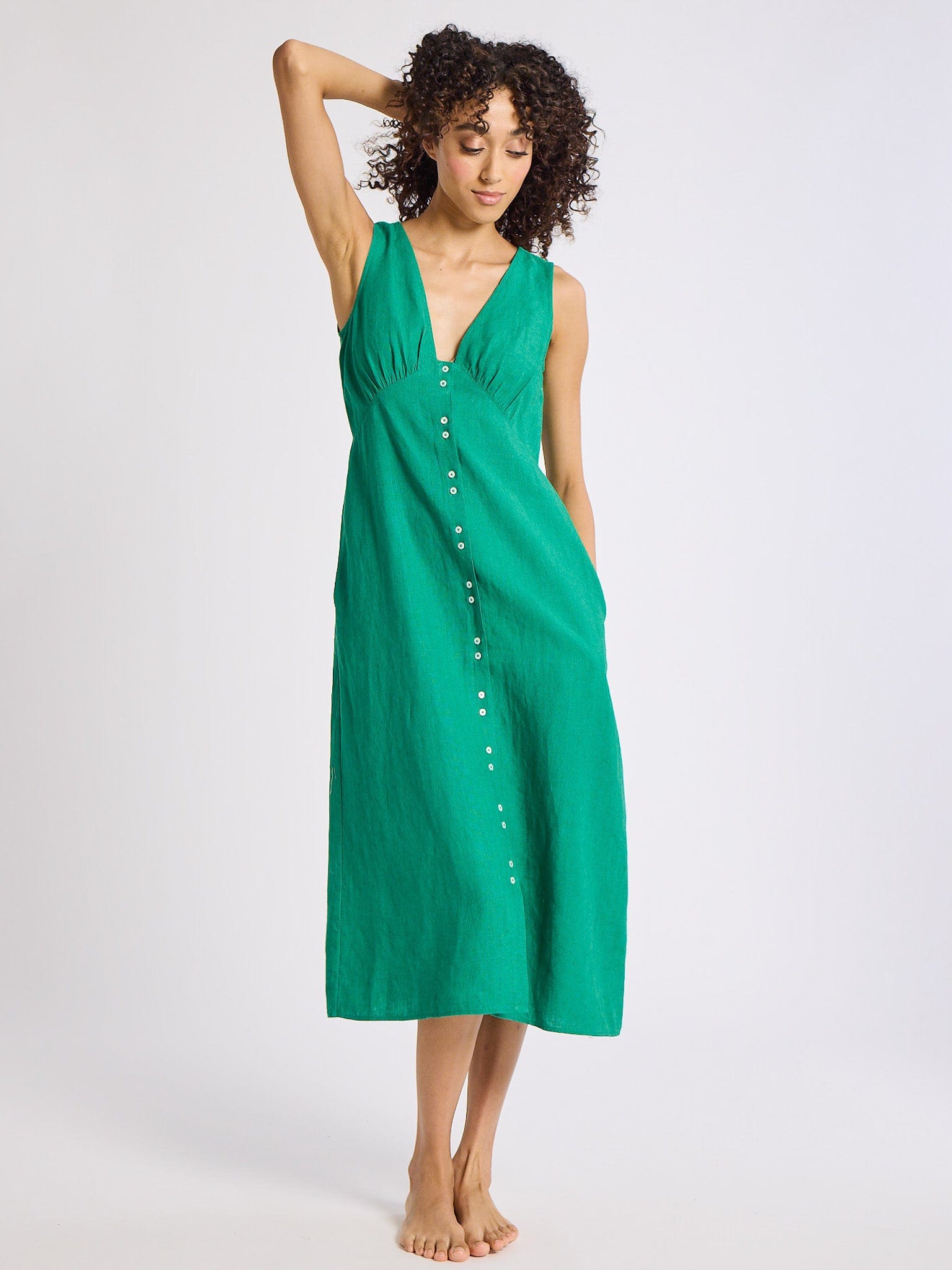 Effie Dress in Jade Linen