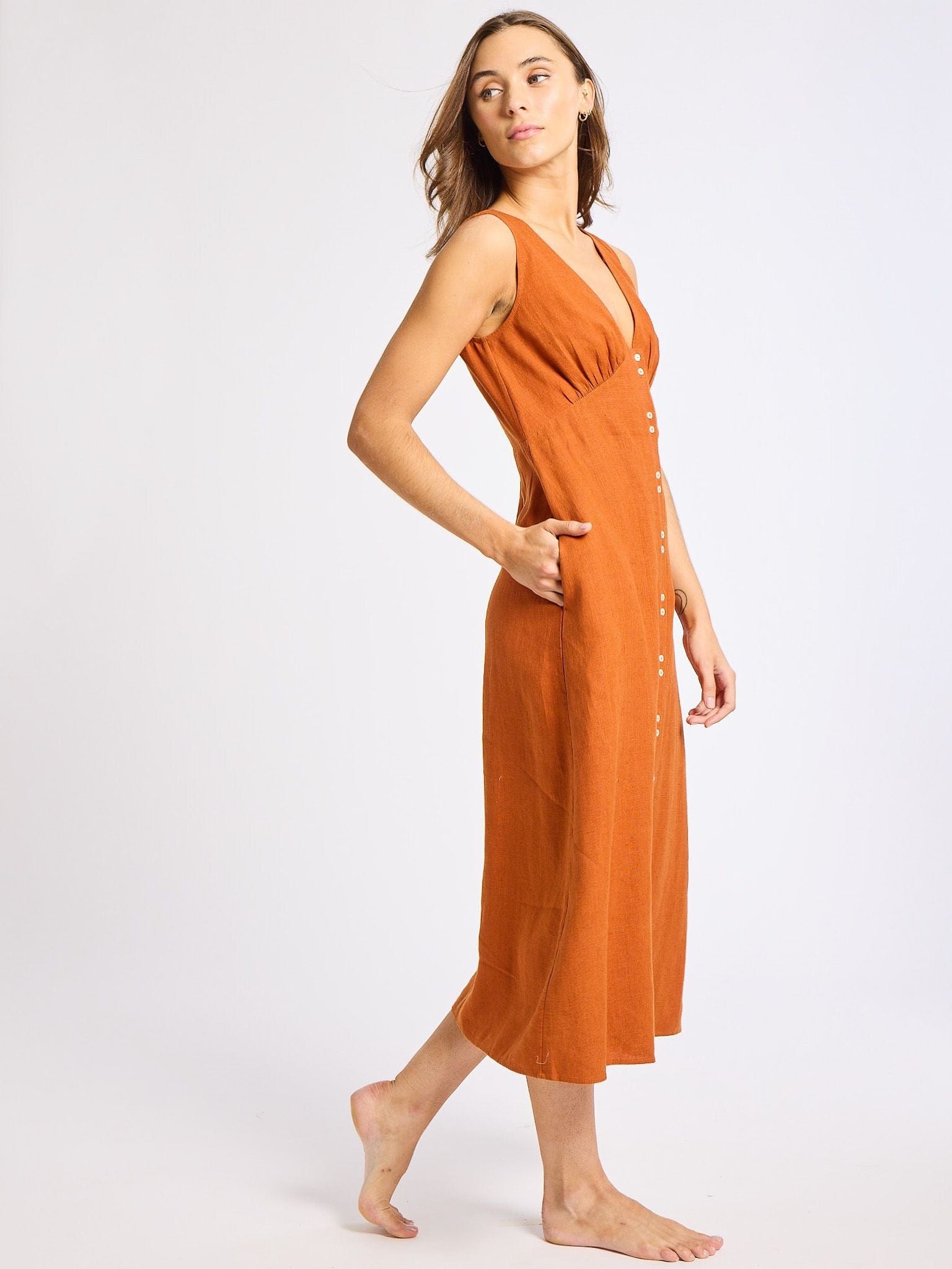 Effie Dress in Sepia Linen