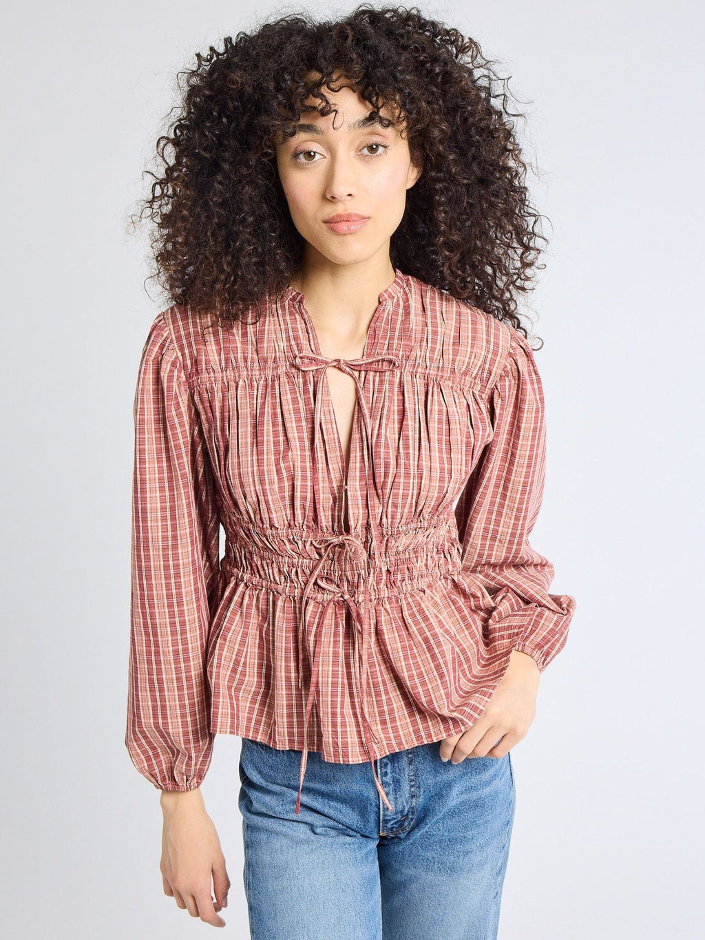 Ella Top in Rose Plaid