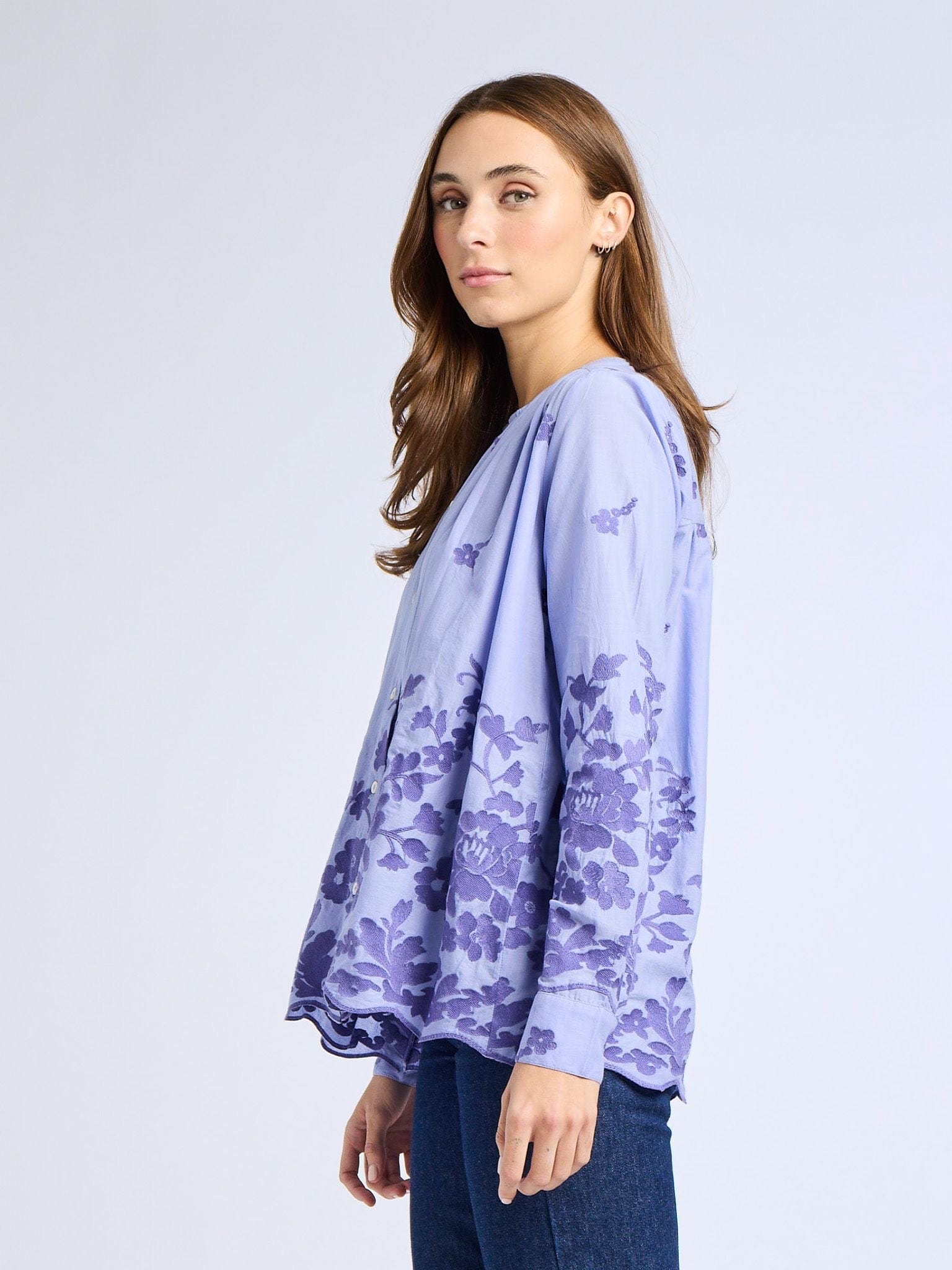 Florian Top in Periwinkle Embroidery