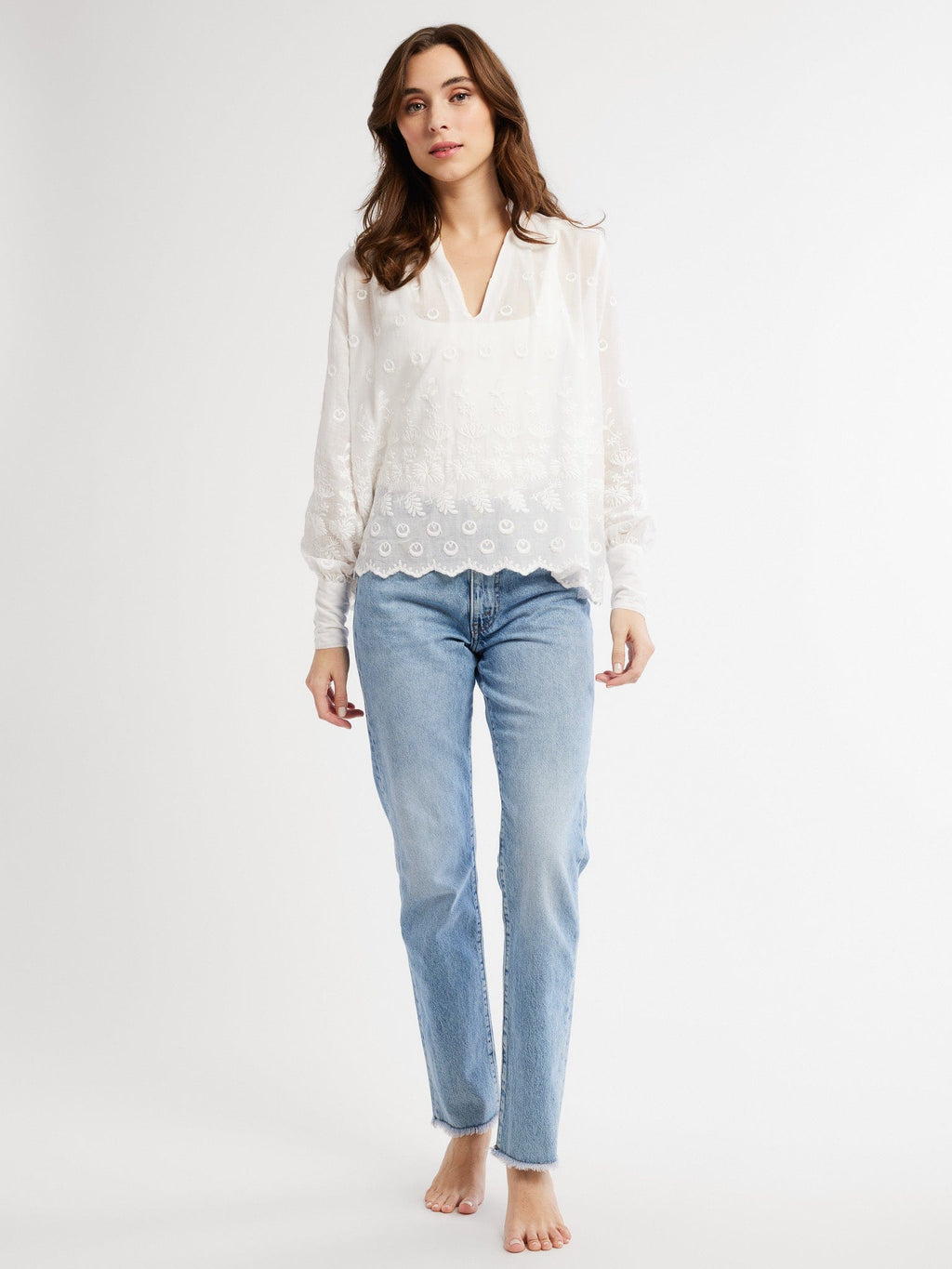 Freya Top in White Petal Embroidery
