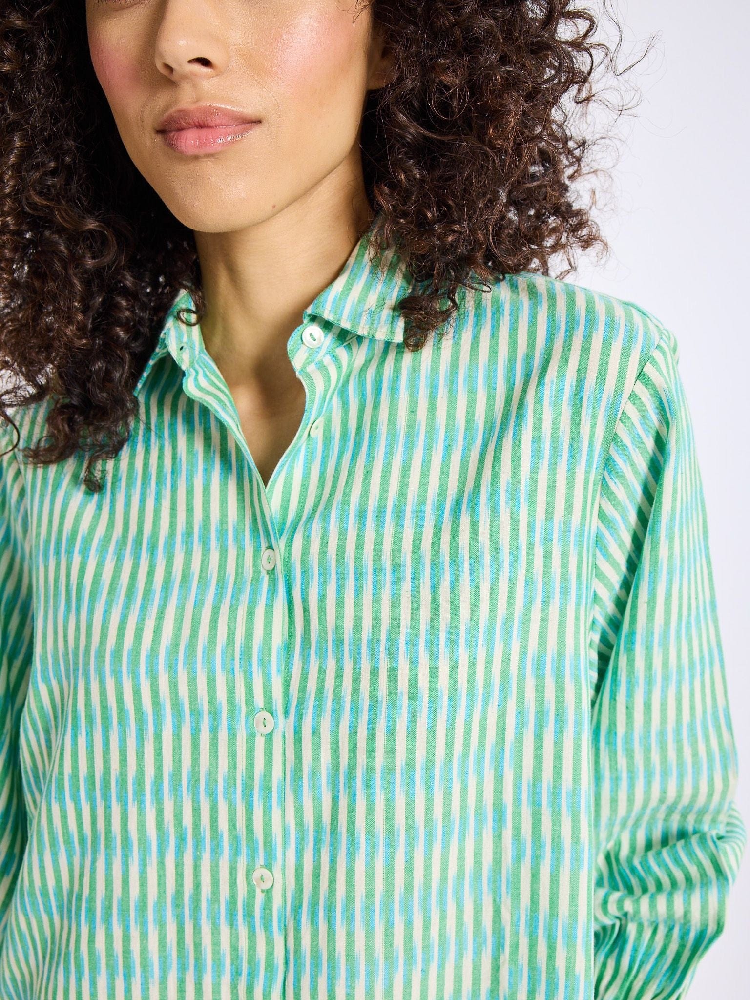Holly Mini Dress in Green & Blue Ikat