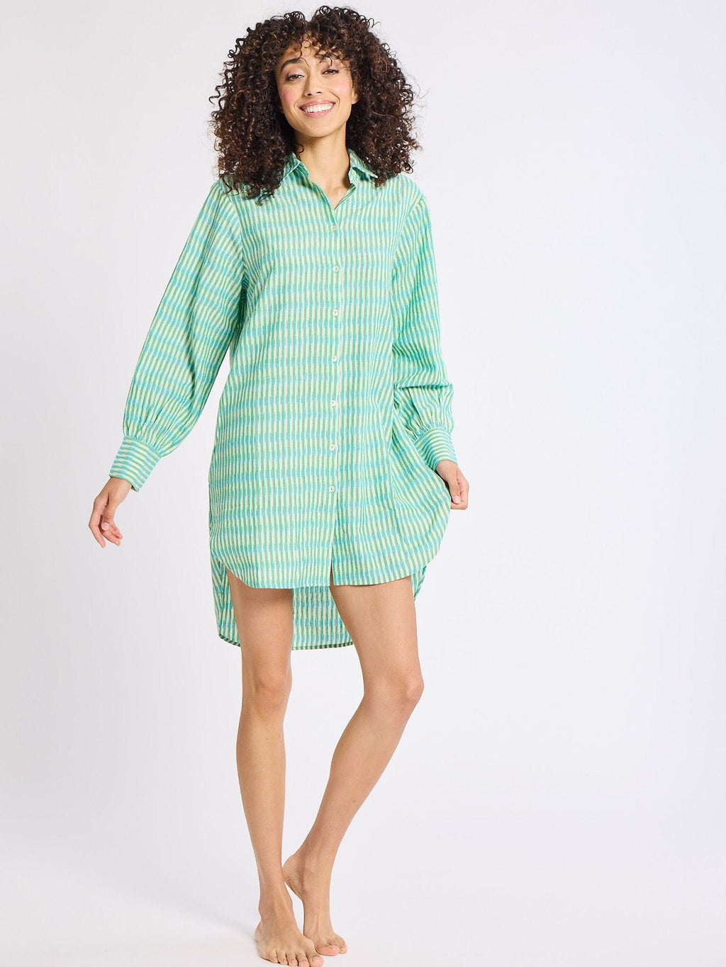 Holly Mini Dress in Green & Blue Ikat
