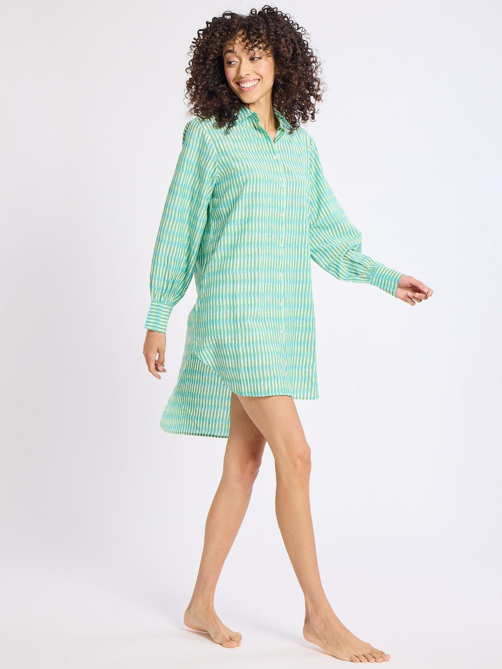 Holly Mini Dress in Green & Blue Ikat