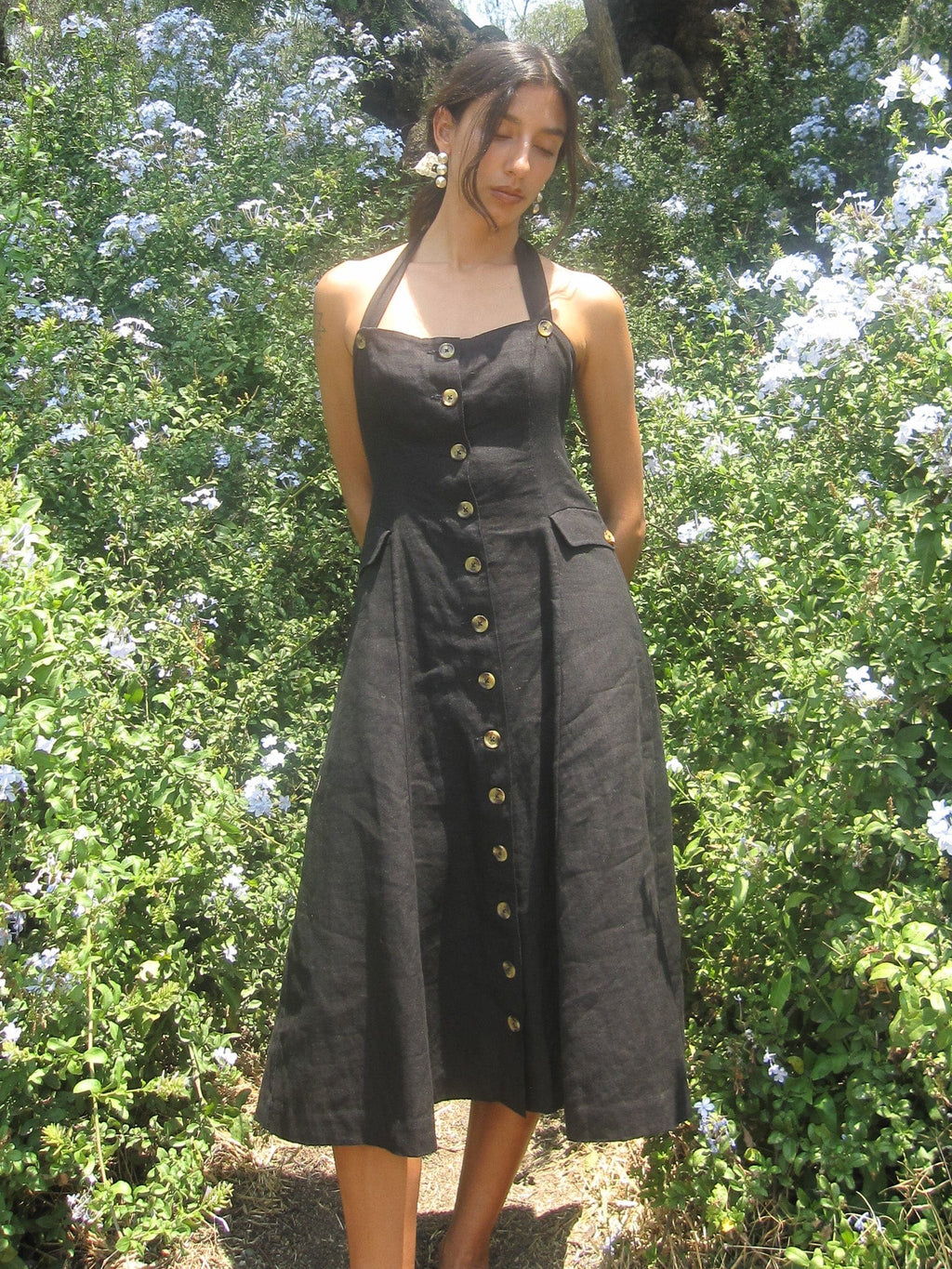 Isla Dress in Black Linen
