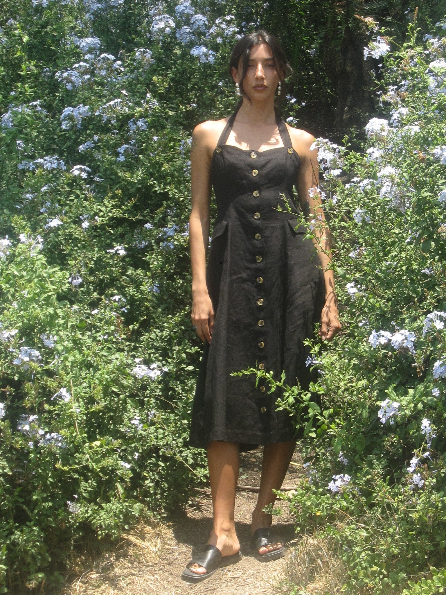 Isla Dress in Black Linen