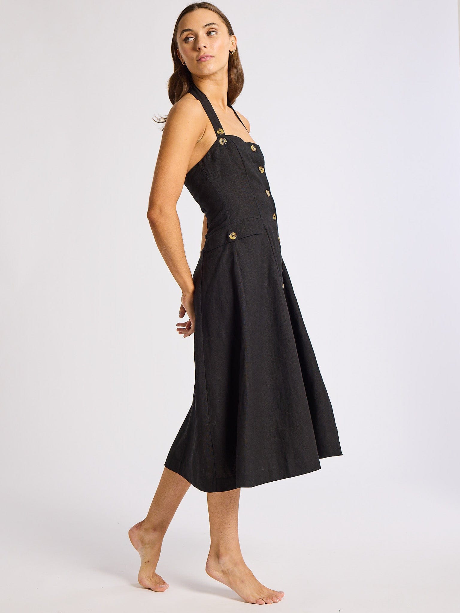 Isla Dress in Black Linen