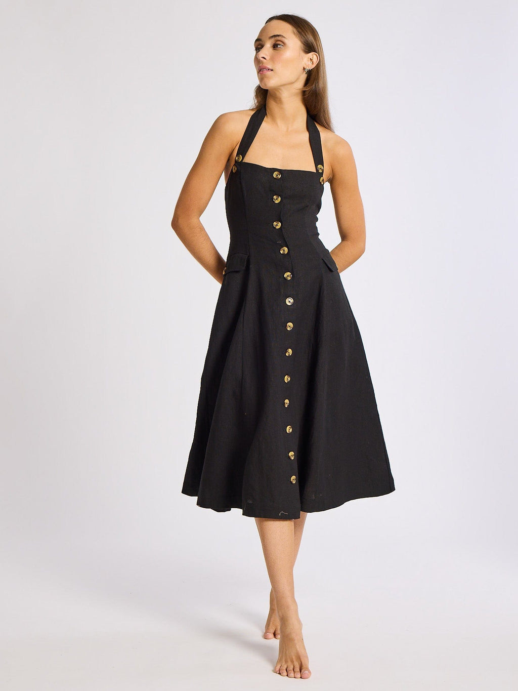 Isla Dress in Black Linen