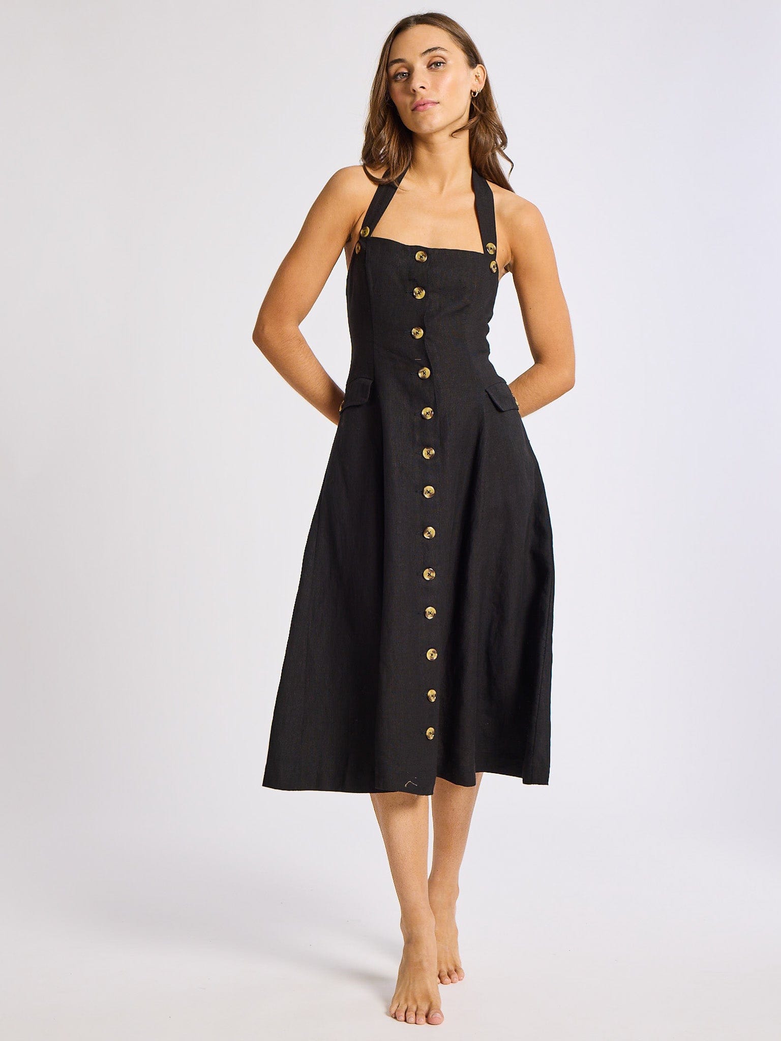 Isla Dress in Black Linen