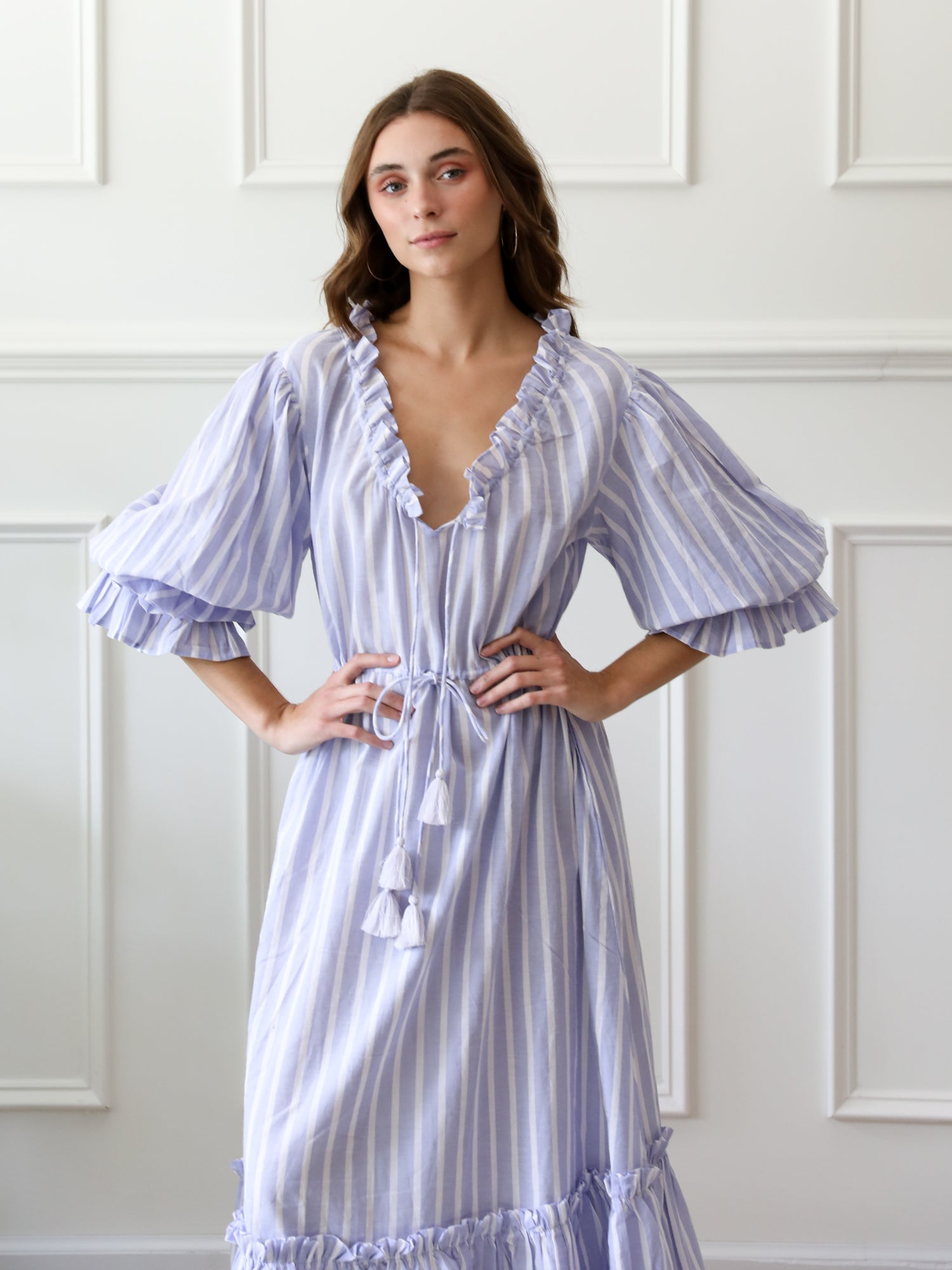 Linnea Dress in Periwinkle Stripe