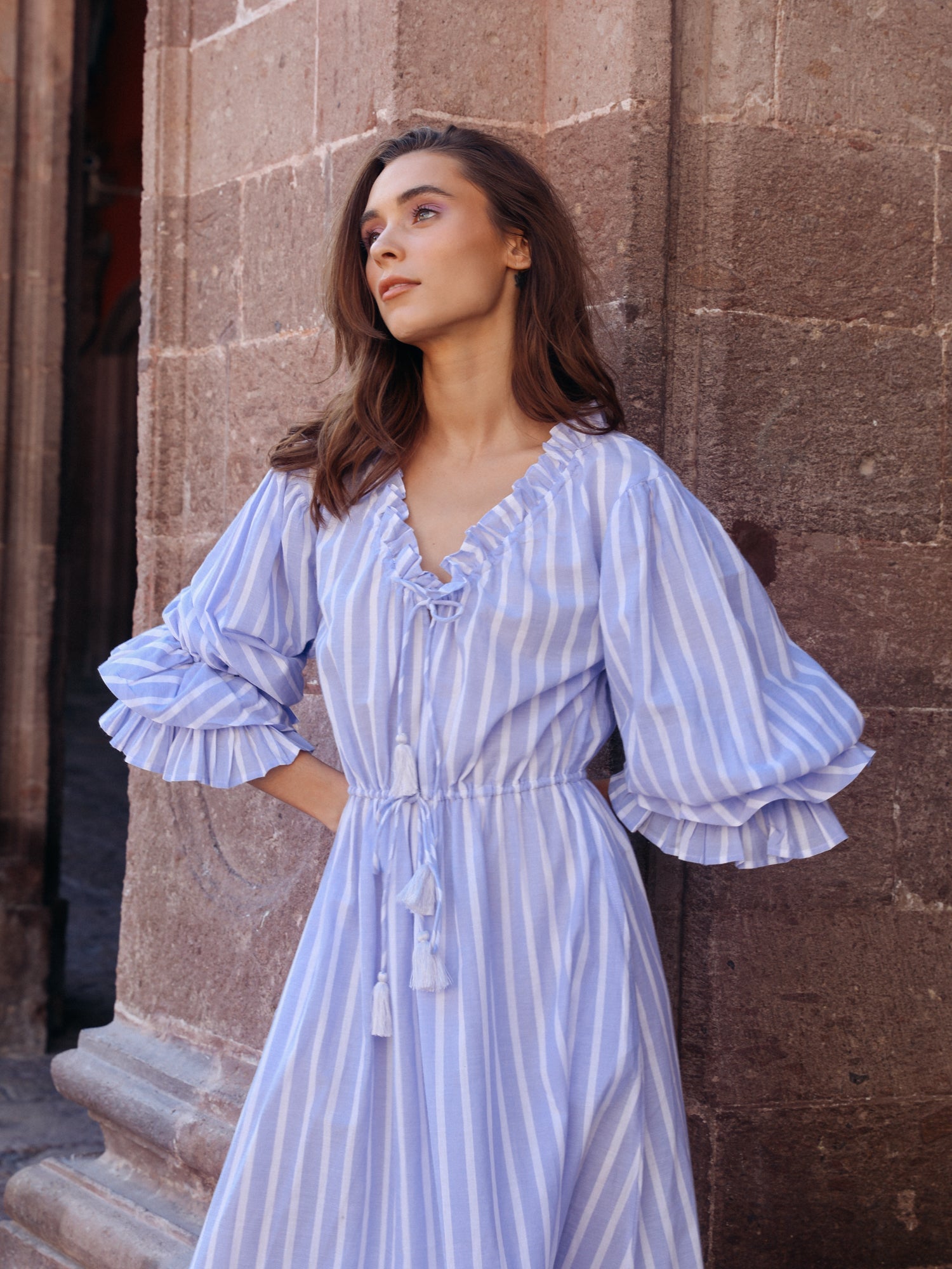 Linnea Dress in Periwinkle Stripe