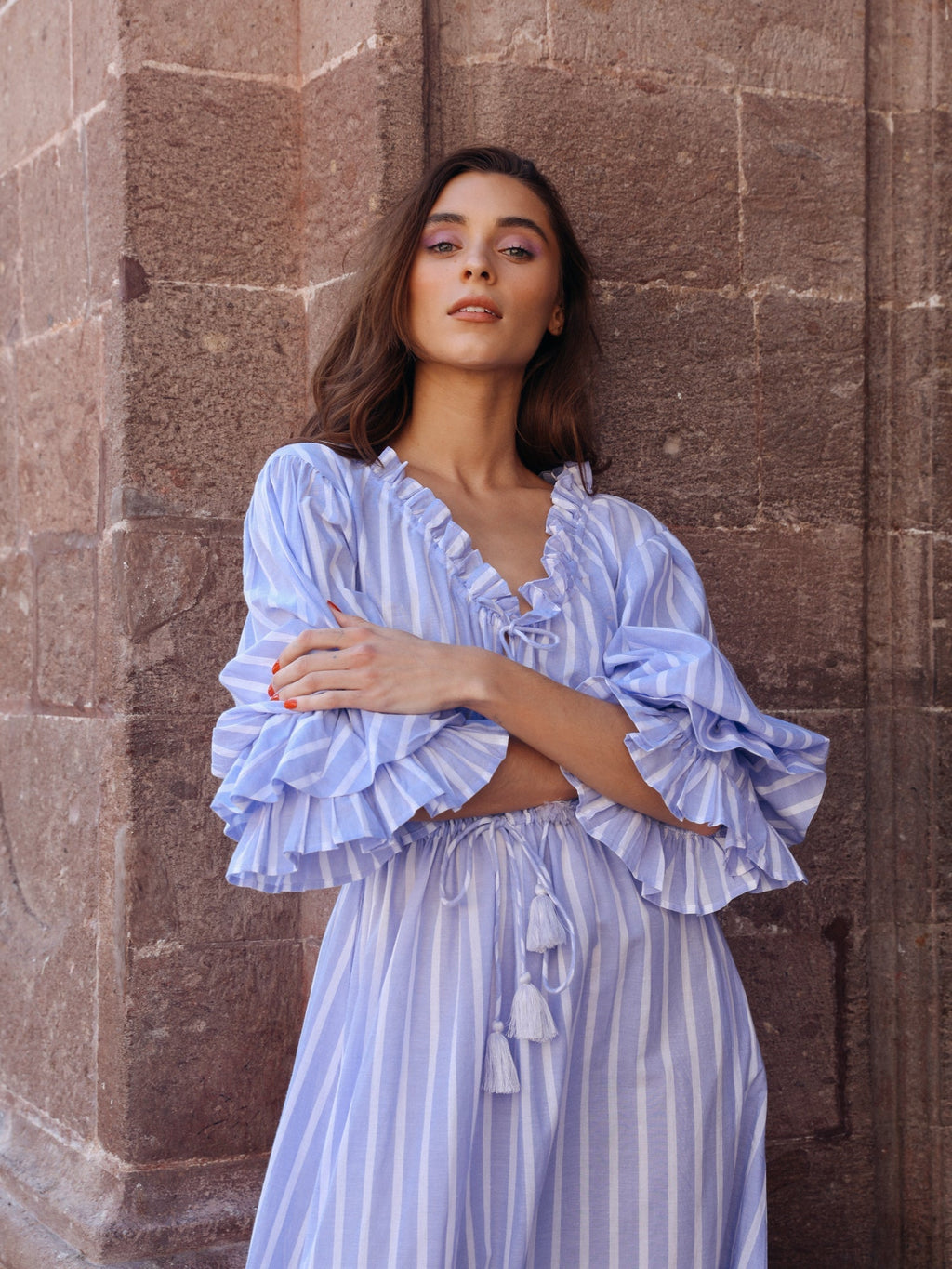 Linnea Dress in Periwinkle Stripe