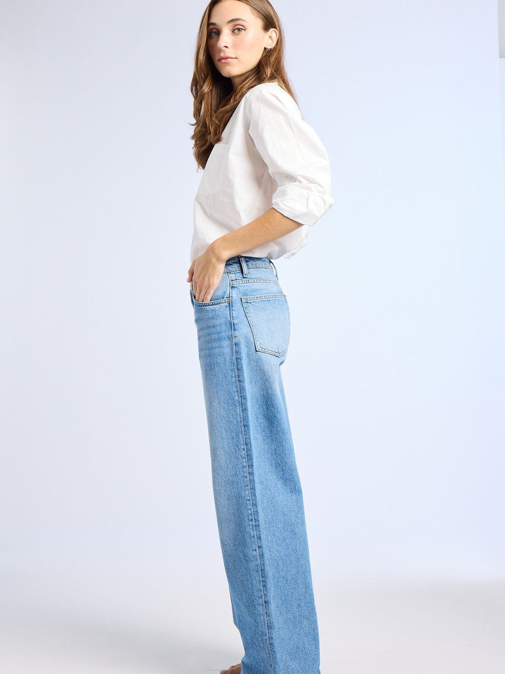 Lizzie Mid Rise Slouchy Jean in Pacific