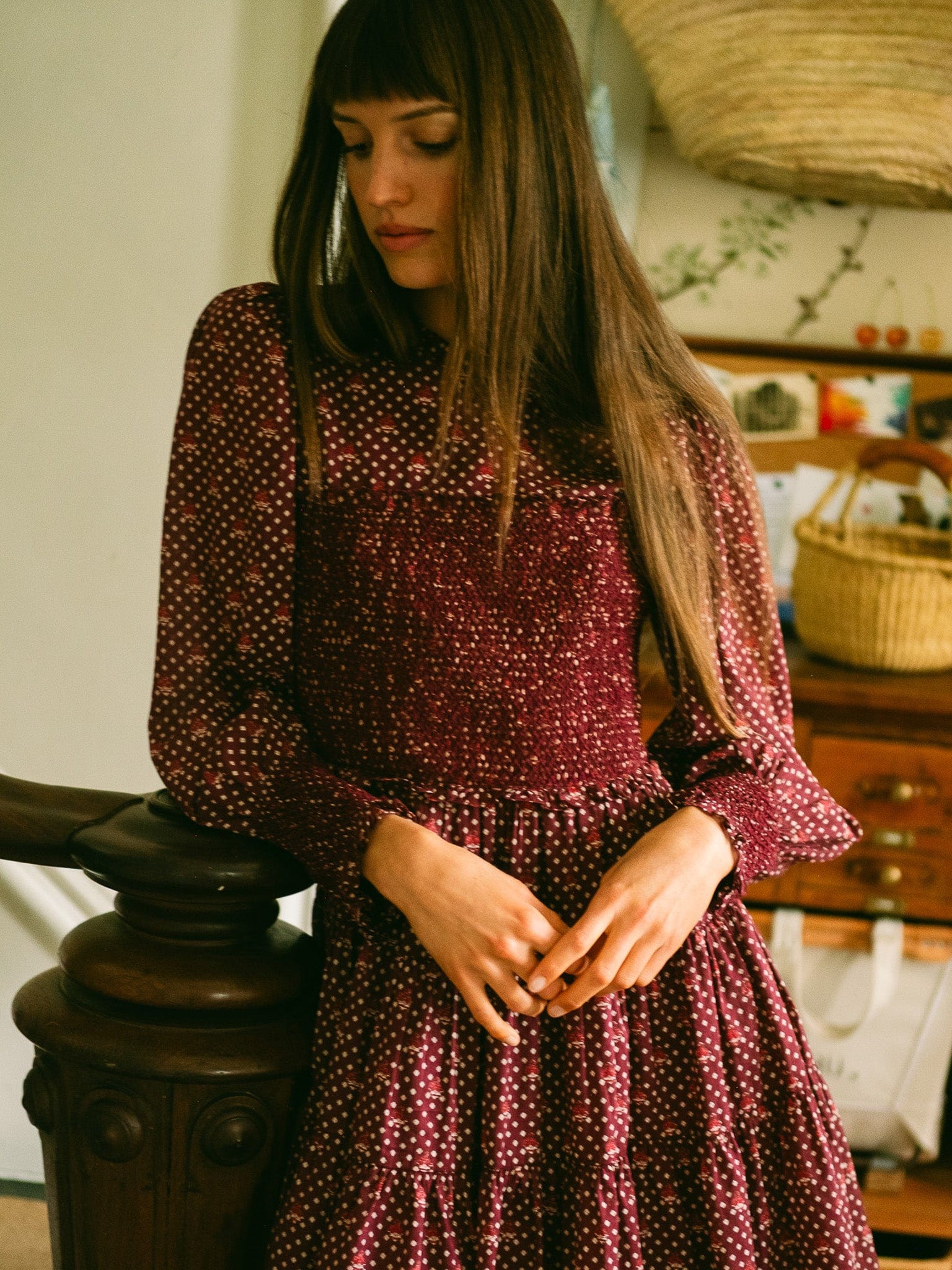 Maeve Dress in Burgundy Foulard