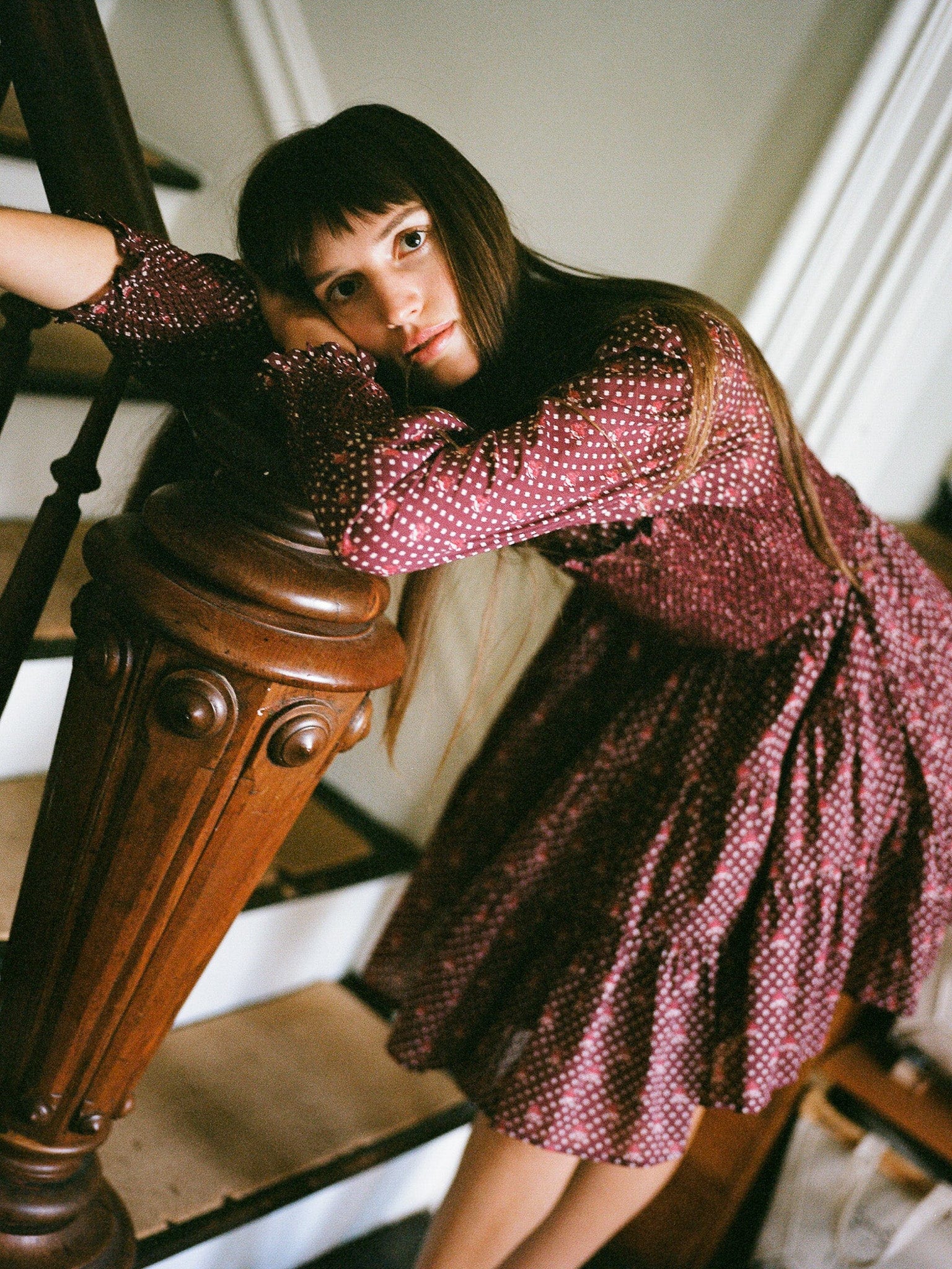 Maeve Dress in Burgundy Foulard