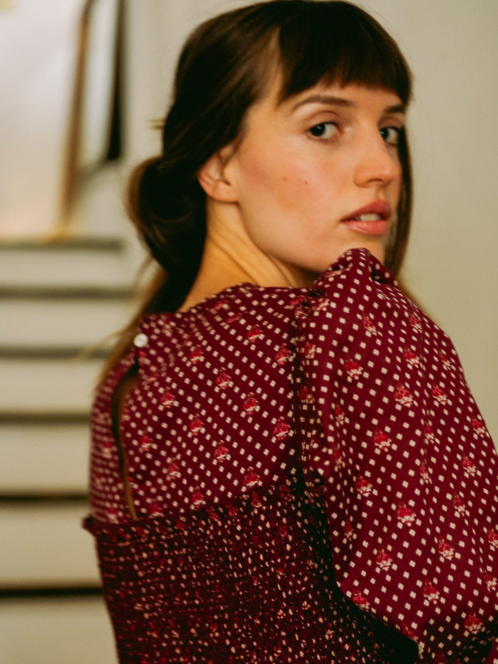 Maeve Dress in Burgundy Foulard