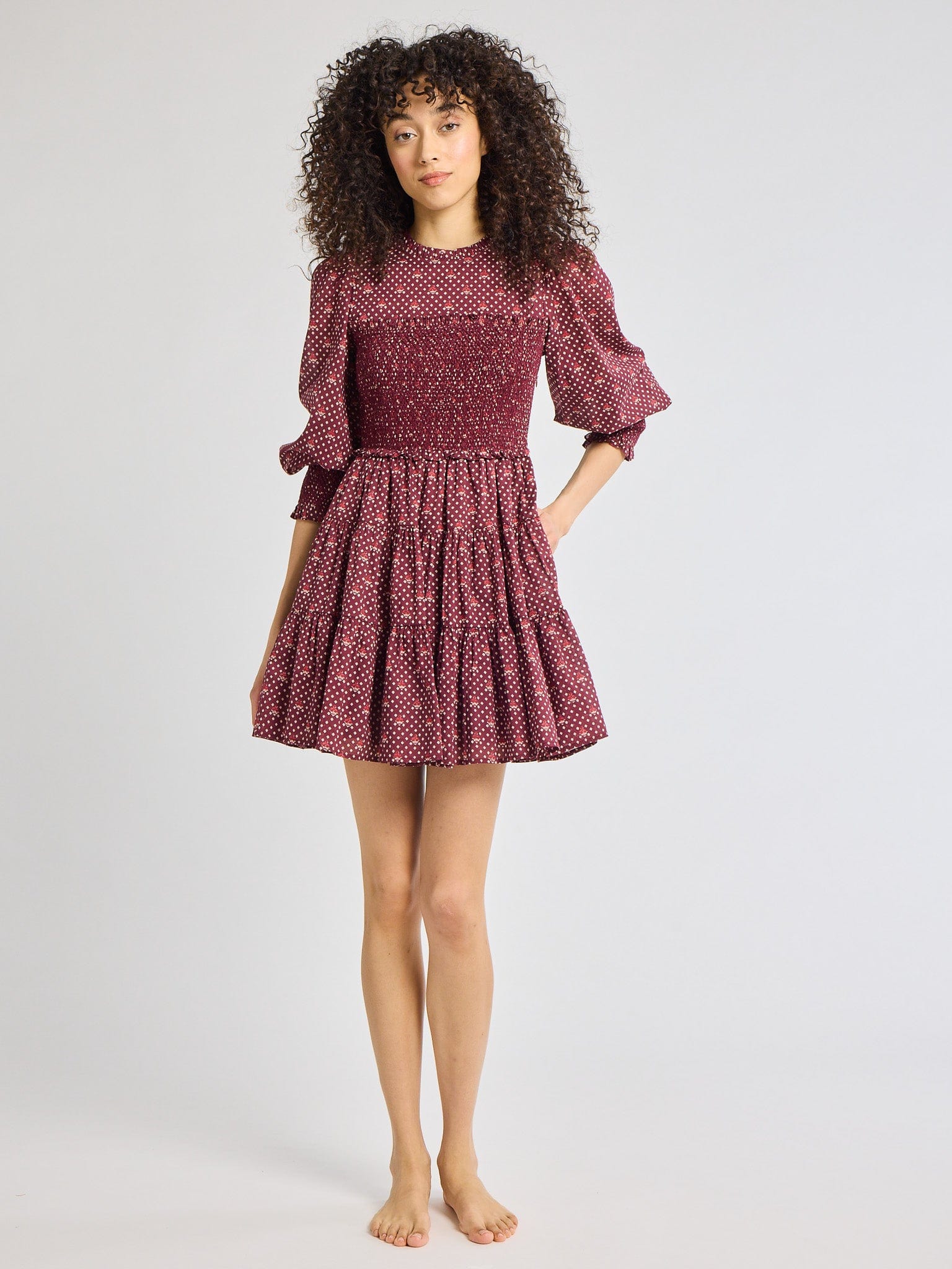 Maeve Dress in Burgundy Foulard