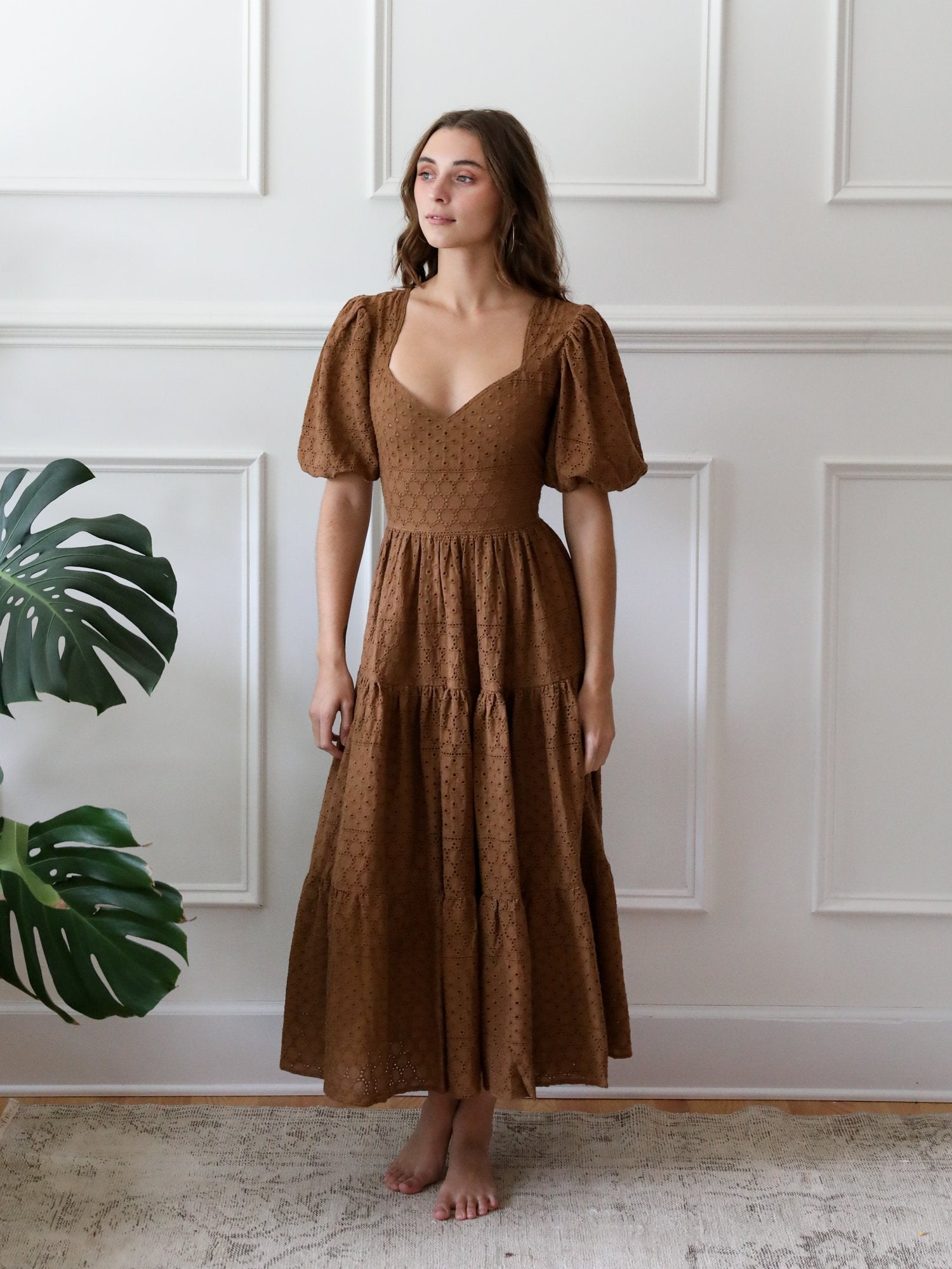 Maja Dress in Caramel Eyelet