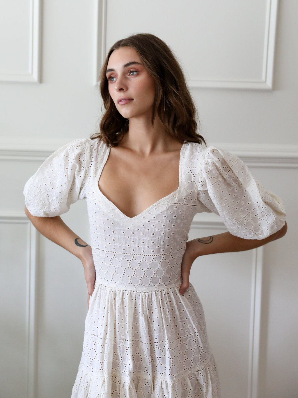 Maja Dress in Pearl Eyelet