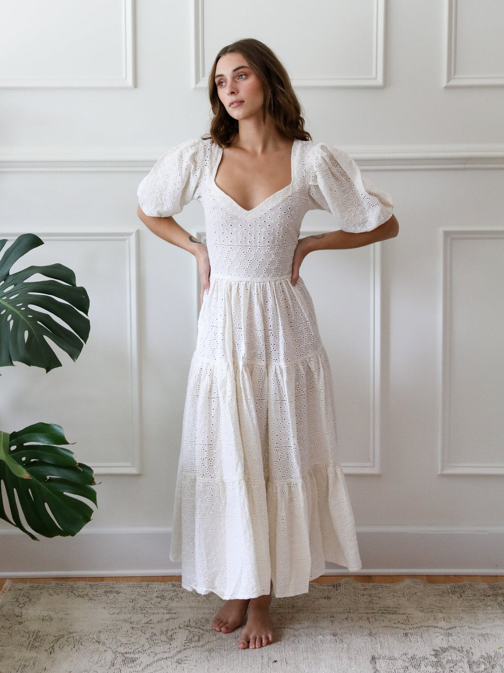 Maja Dress in Pearl Eyelet