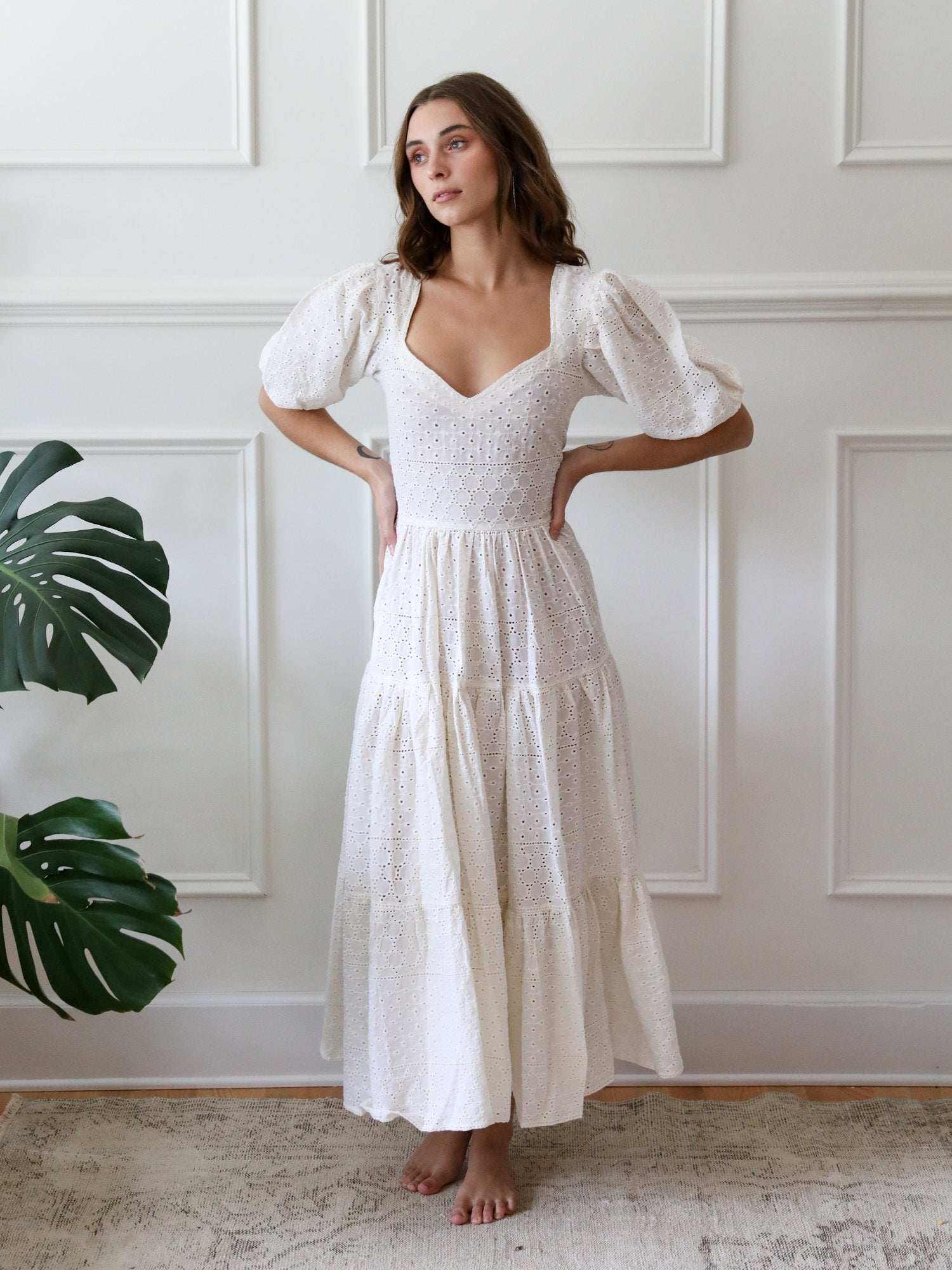 Maja Dress in Pearl Eyelet