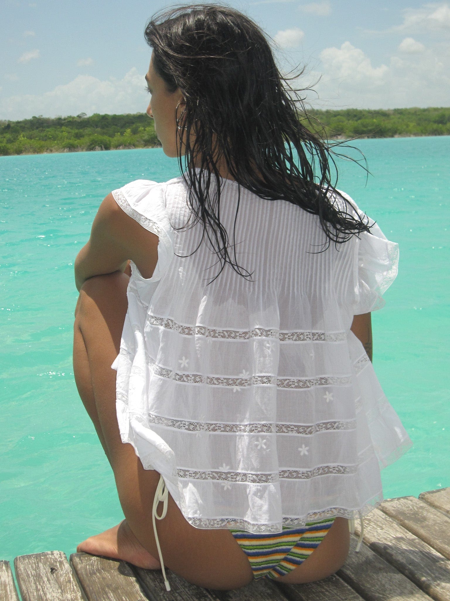 Maria Top in White Lace & Embroidery