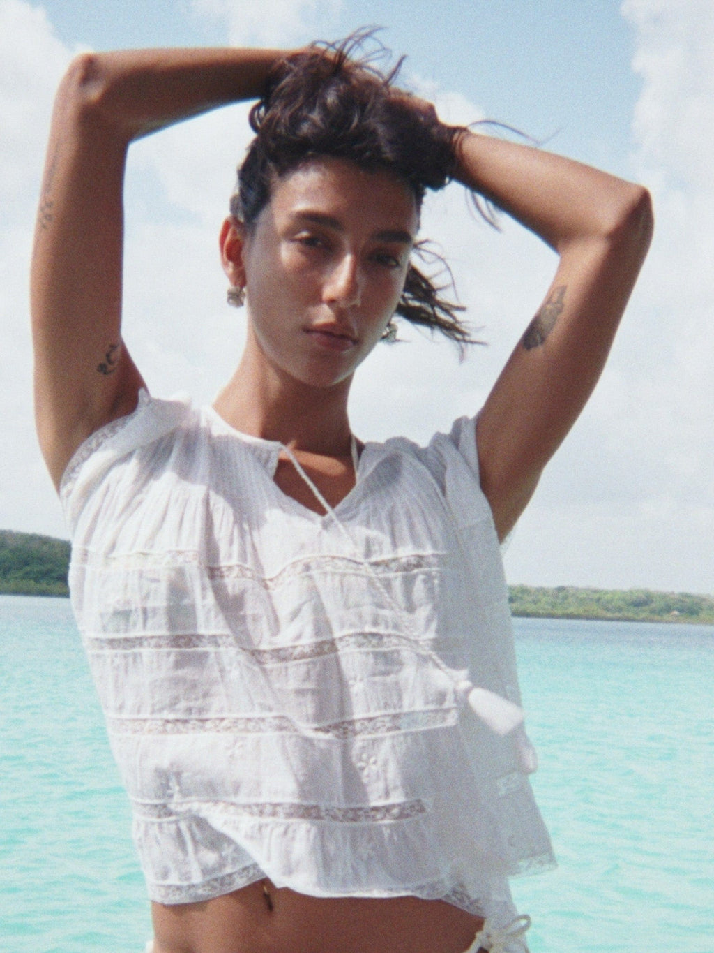 Maria Top in White Lace & Embroidery