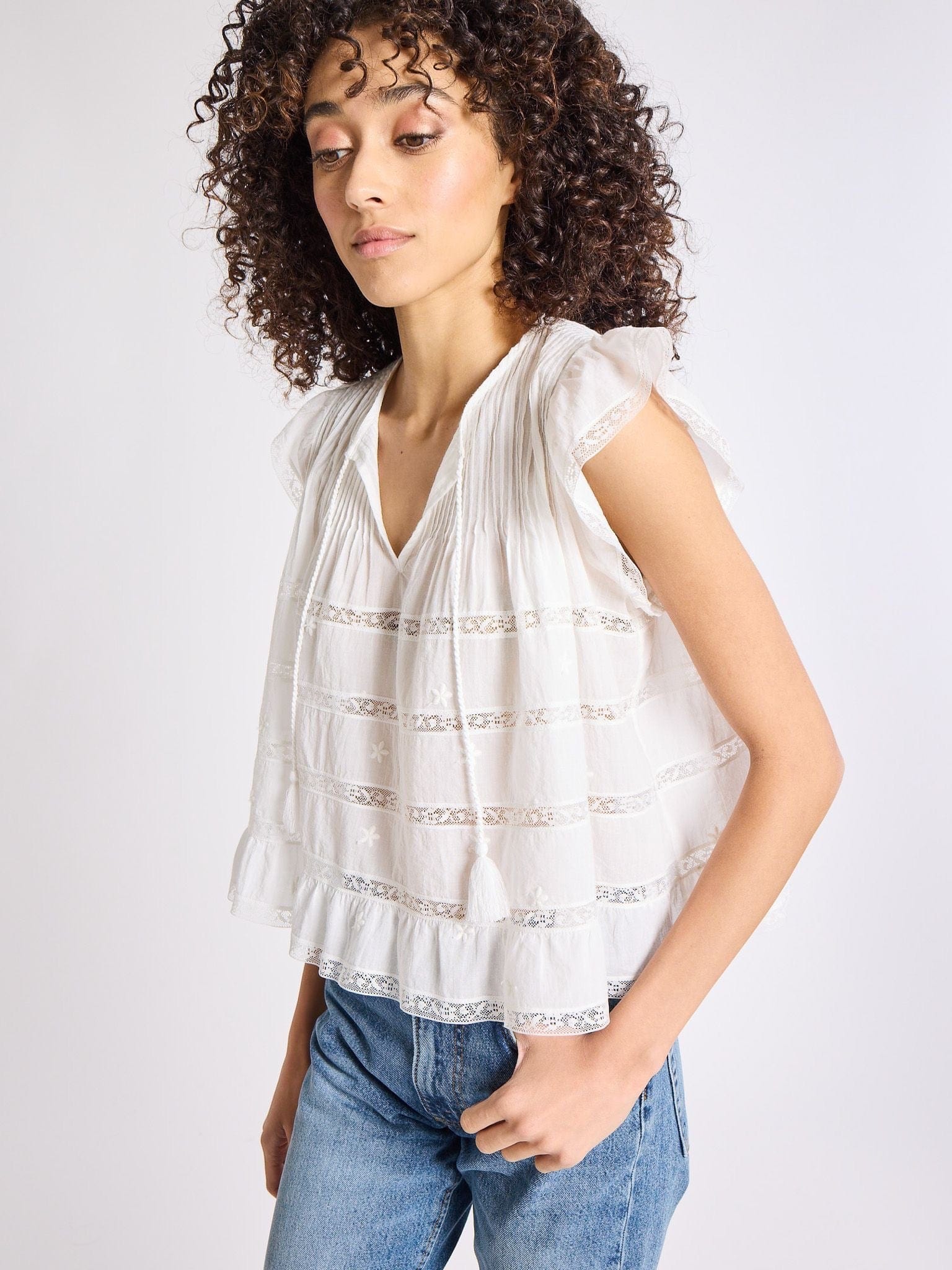 Maria Top in White Lace & Embroidery